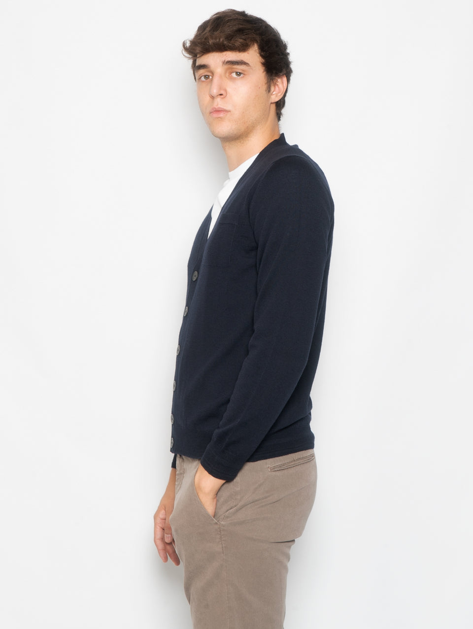 ALPHA STUDIO Cardigan con Taschino in Merinos Blu Economico