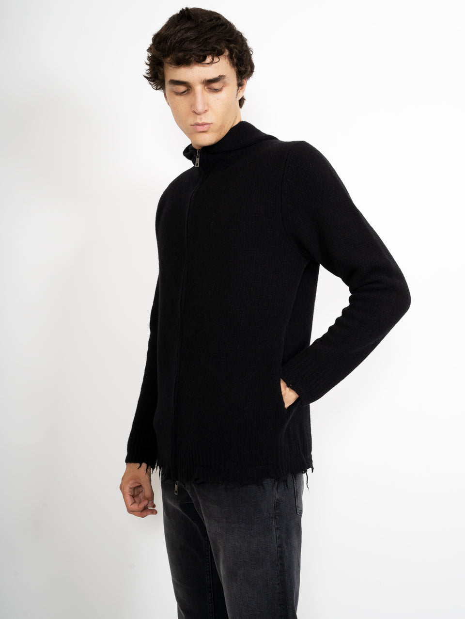 GIORGIO BRATO Cardigan in Maglia con Cappuccio Nero Saldi