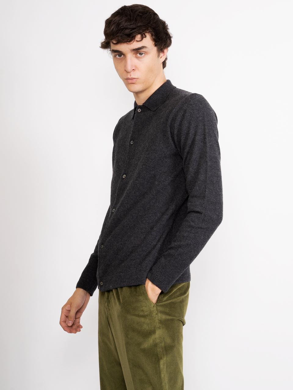 OFFICINE GÉNÉRALE Cardigan con Colletto a Polo Grigio Offerte