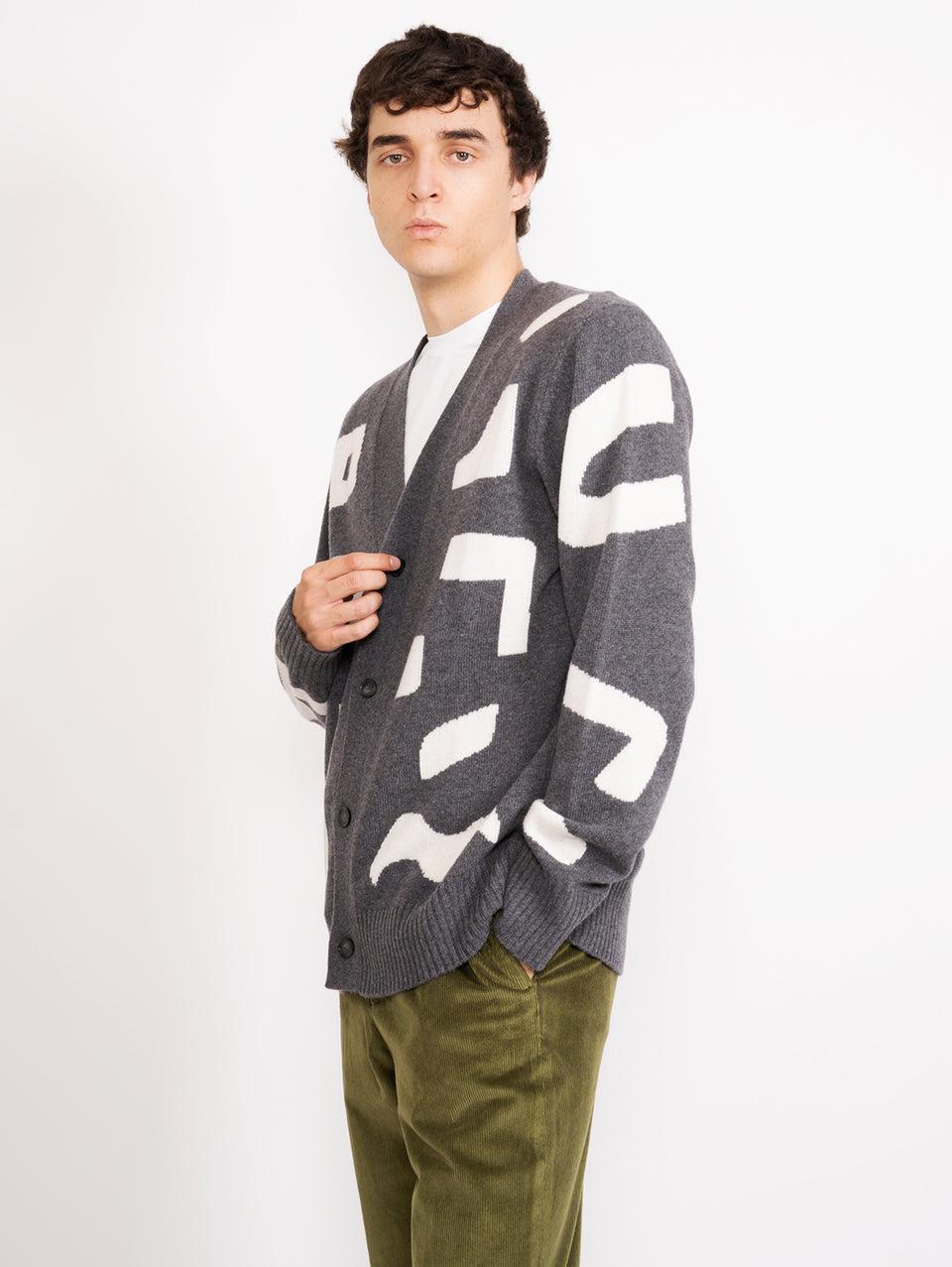 OFFICINE GÉNÉRALE Cardigan con Intarsio a Contrasto Grigio Qualità Garantita