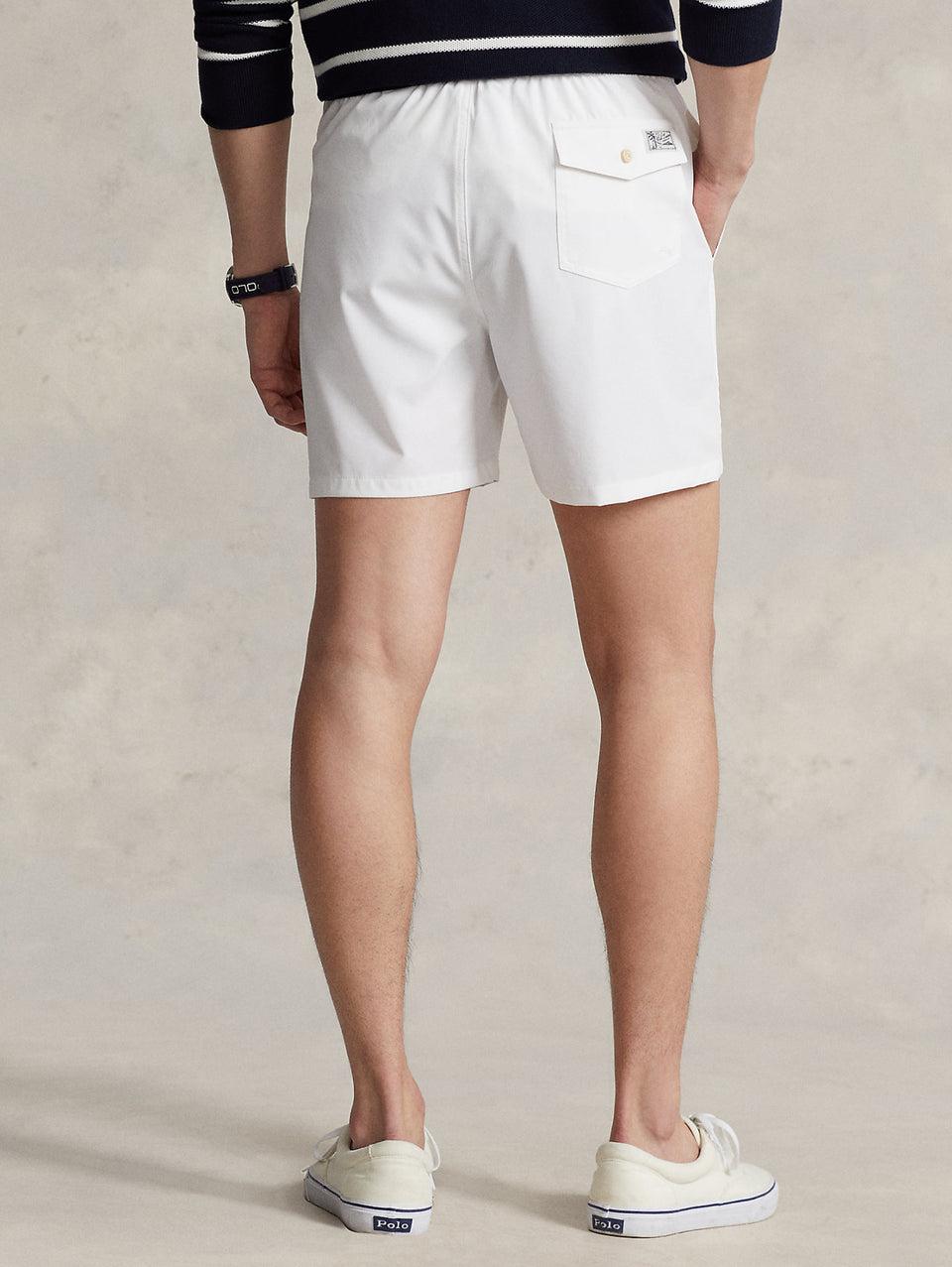 RALPH LAUREN Boxer da Mare Tinta Unita Traveler Bianco Vendita Economica