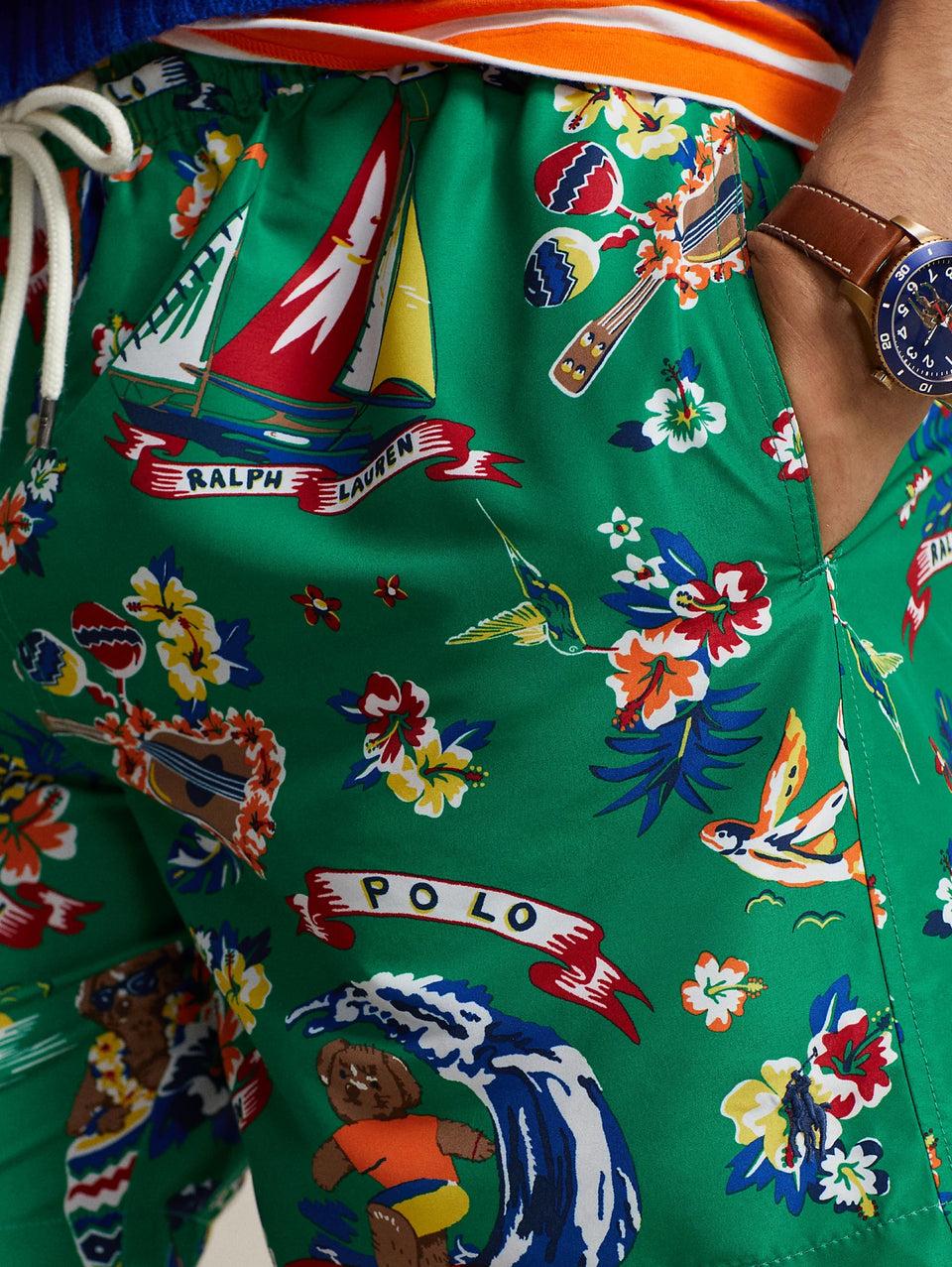 RALPH LAUREN Boxer da Mare Polo Bear Tropicale Verde Saldi Di Fabbrica
