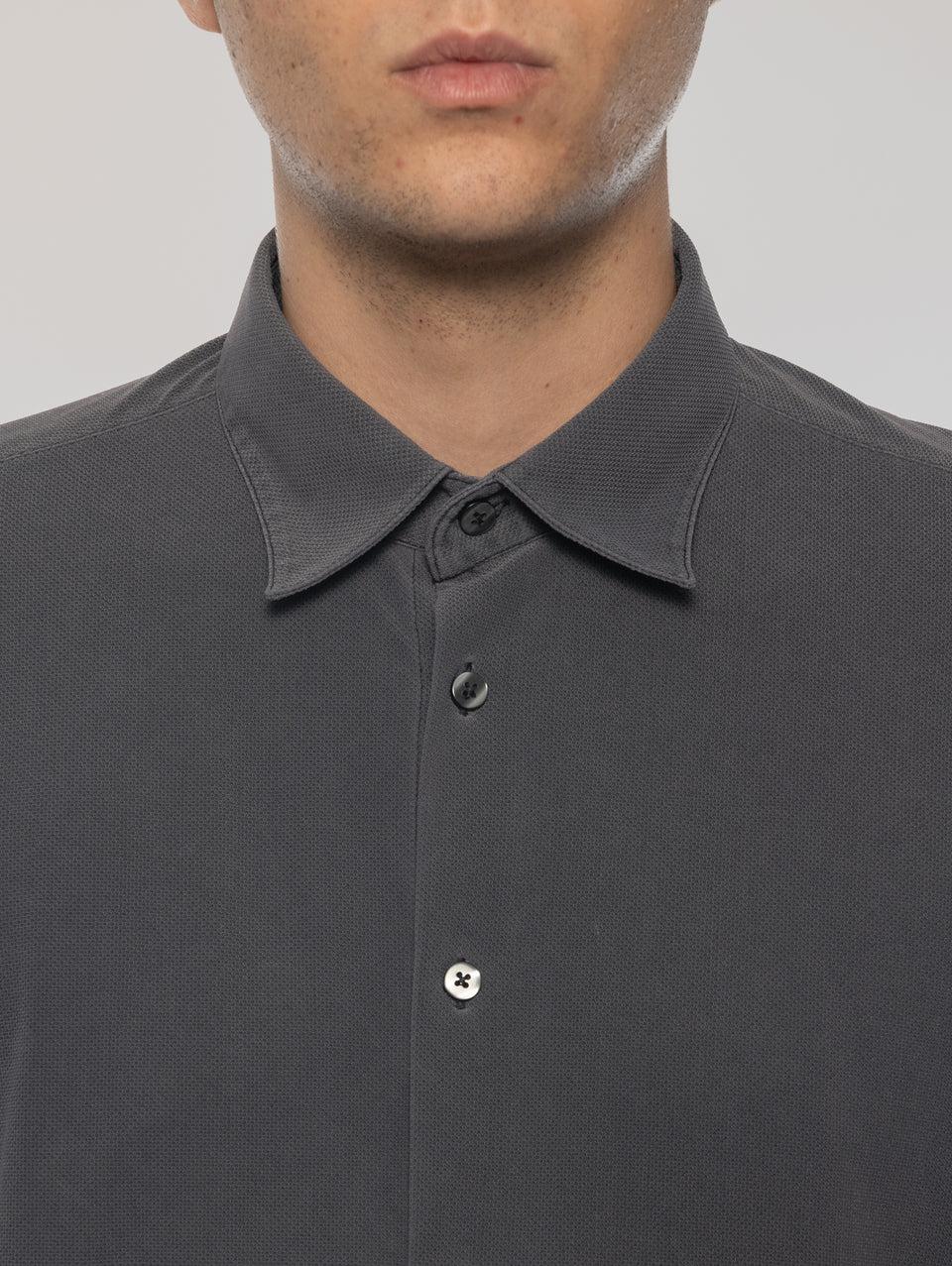 RRD Camicia in Piquet con Effetto Delavé Nero Outlet