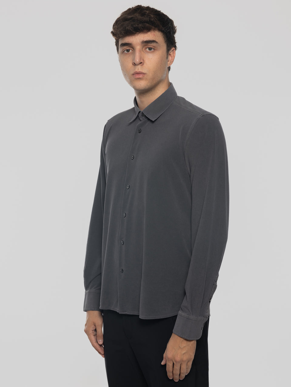 RRD Camicia in Piquet con Effetto Delavé Nero Outlet