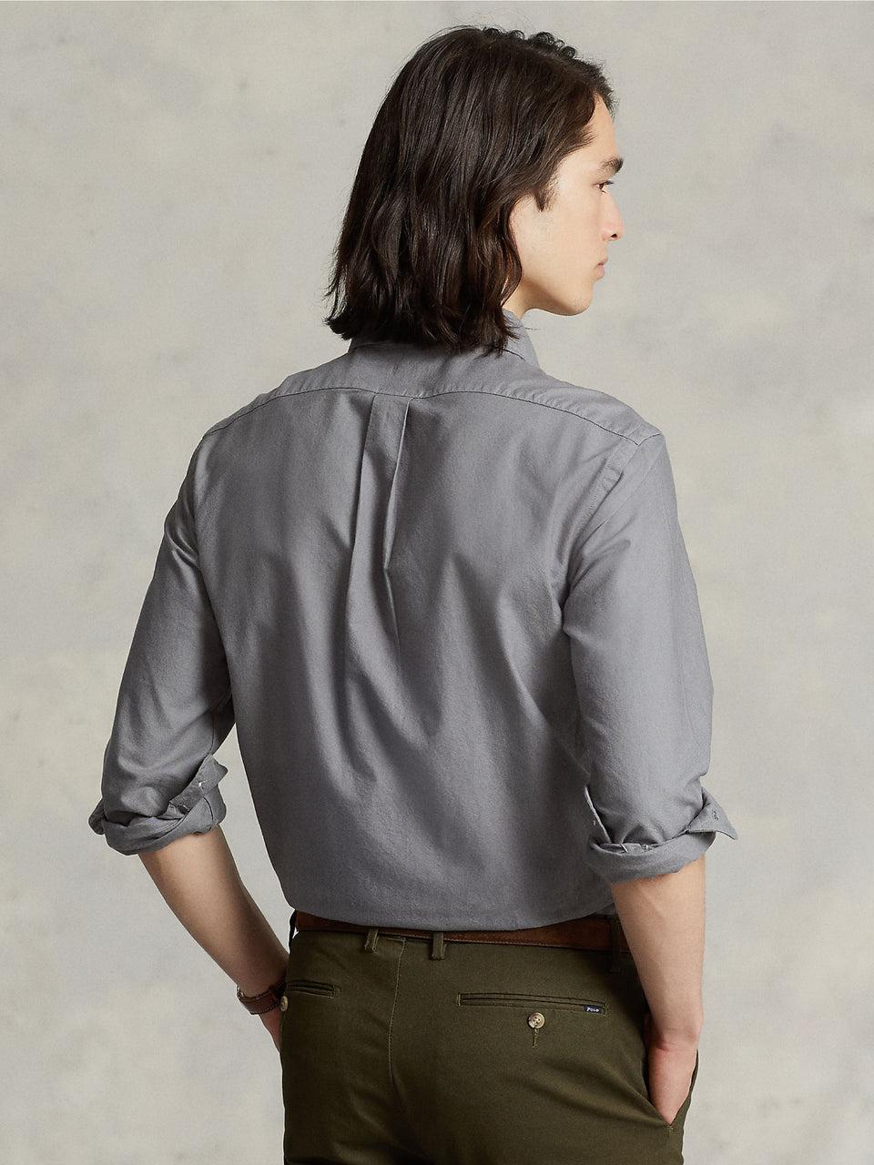RALPH LAUREN Camicia in Cotone Oxford Slim Filt Grigia Negozi Online