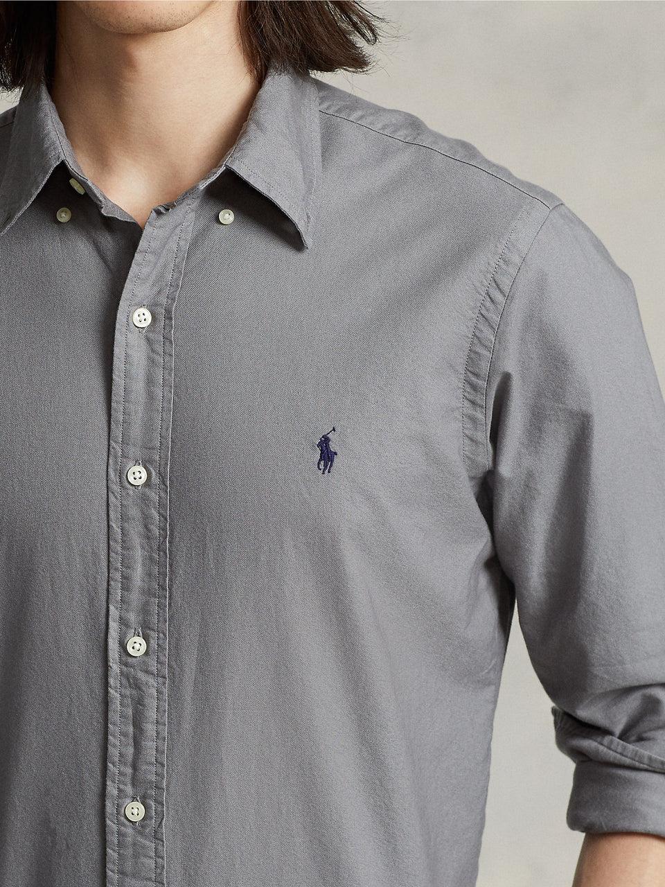 RALPH LAUREN Camicia in Cotone Oxford Slim Filt Grigia Negozi Online