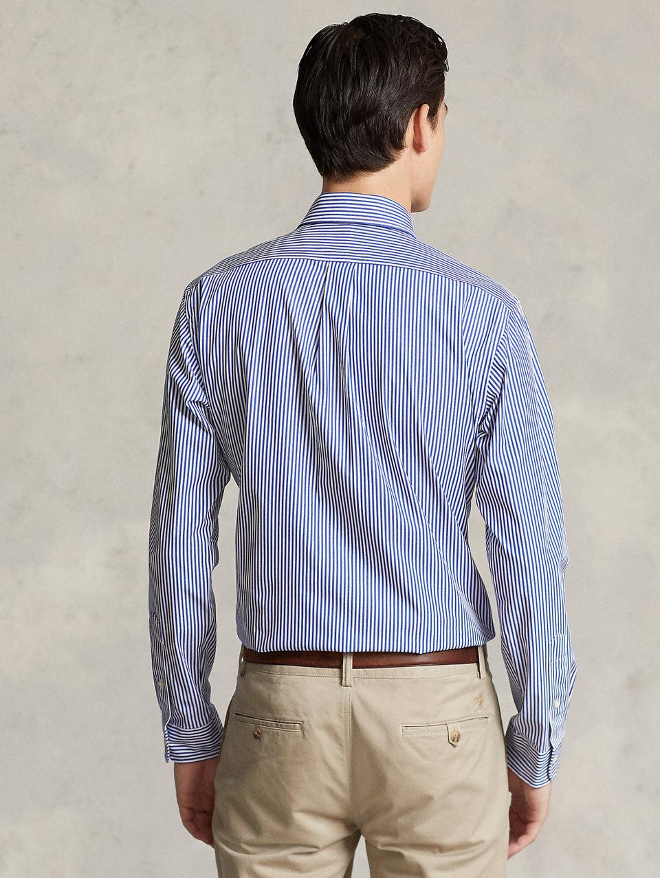 RALPH LAUREN Camicia in Popeline Elasticizzato a Righe Blu/Bianco Sconto