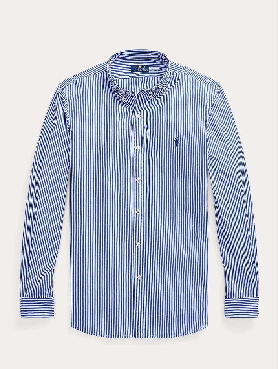 RALPH LAUREN Camicia in Popeline Elasticizzato a Righe Blu/Bianco Sconto
