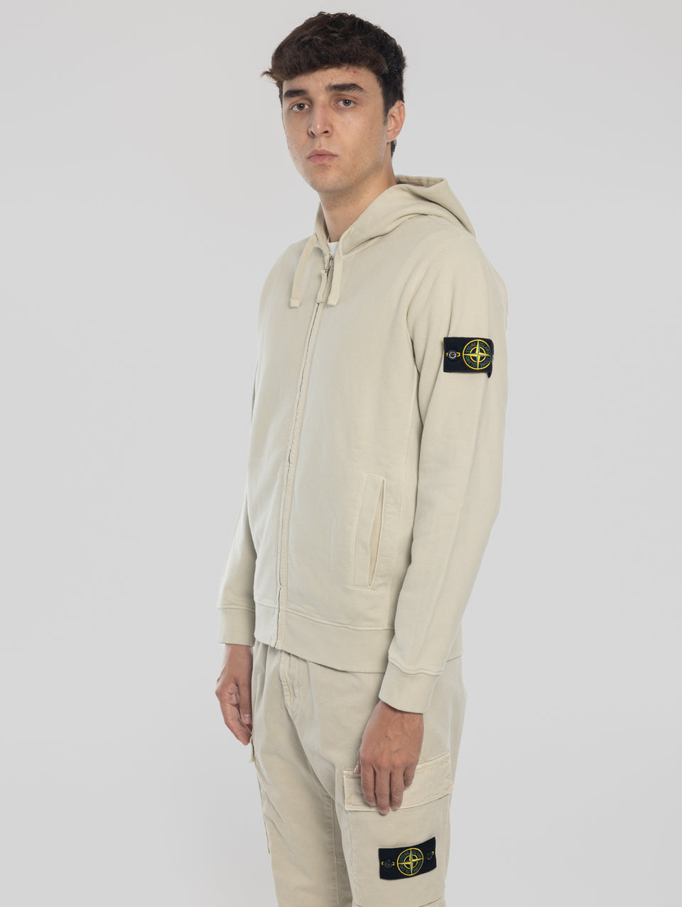 STONE ISLAND Felpa Full Zip in Cotone Organico Stucco Saldi