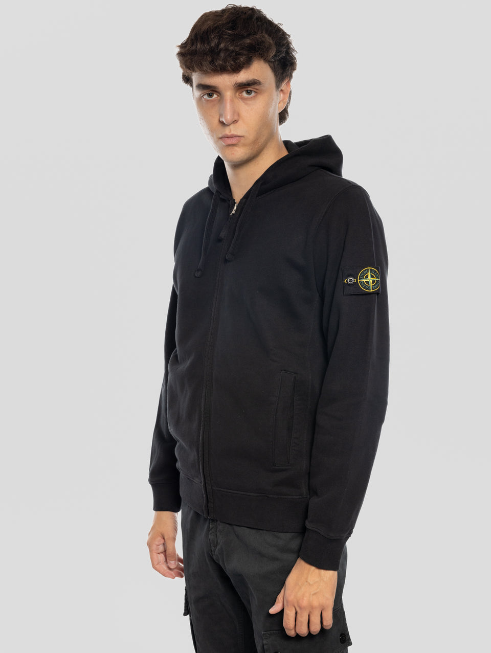 STONE ISLAND Felpa Full Zip in Cotone Organico Nero Vendita Calda