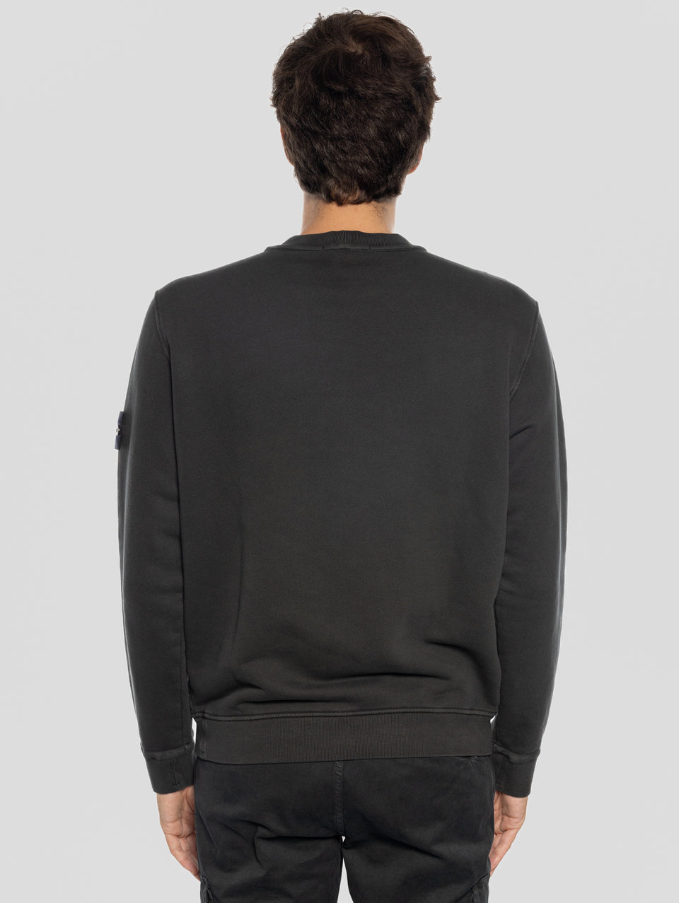 STONE ISLAND Felpa Girocollo in Cotone Diagonale Grigio Vendita Economica