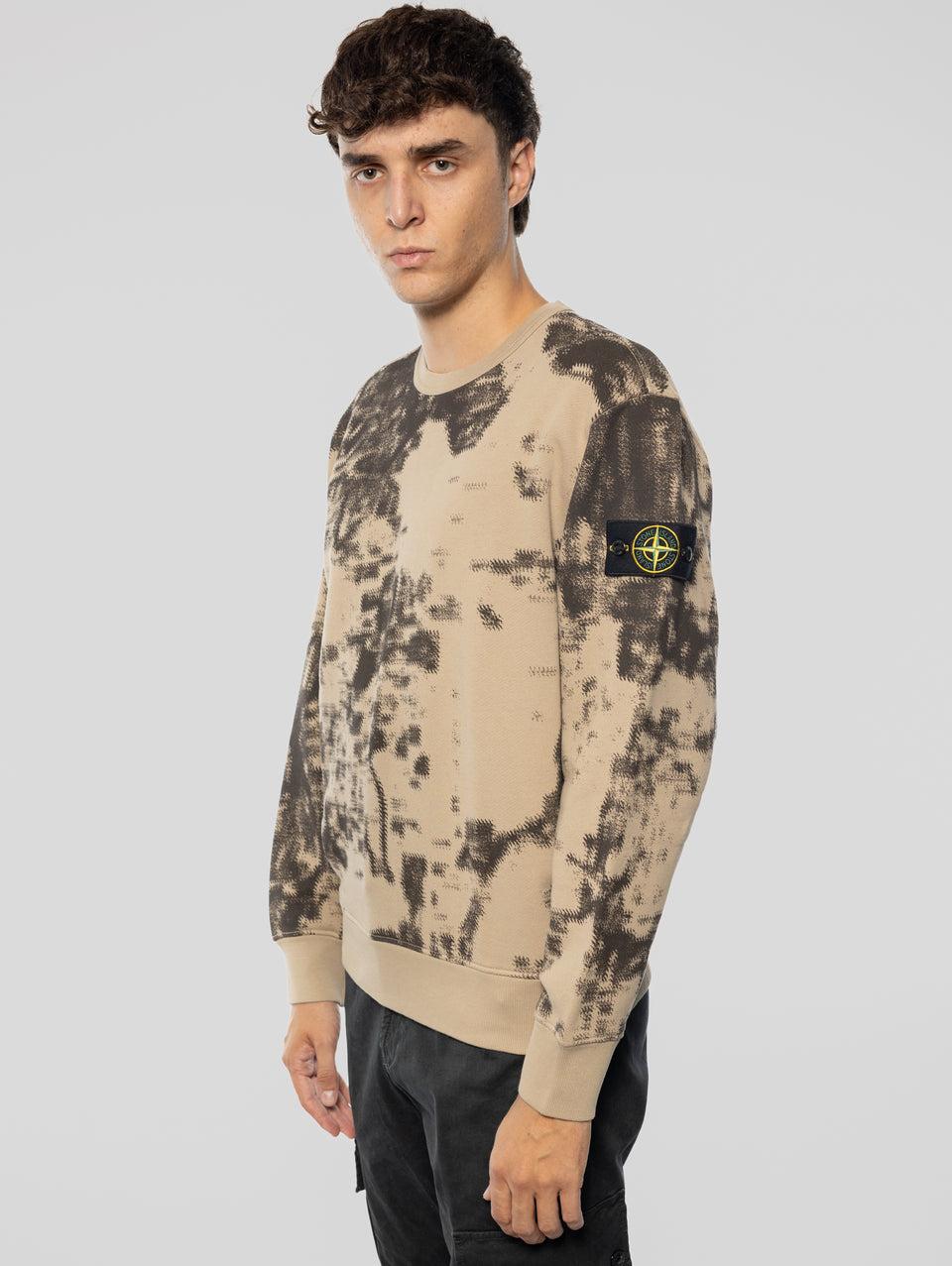 STONE ISLAND Felpa Girocollo Stampa Earth Mapping Beige Negozio