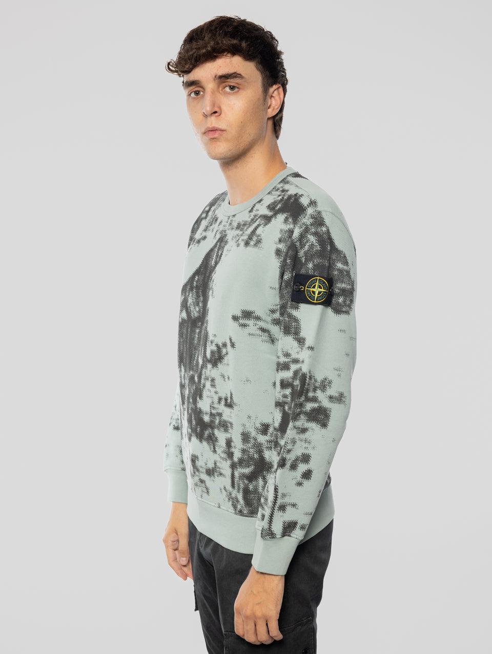 STONE ISLAND Felpa Girocollo Stampa Earth Mapping Verde/Grigio In Saldo