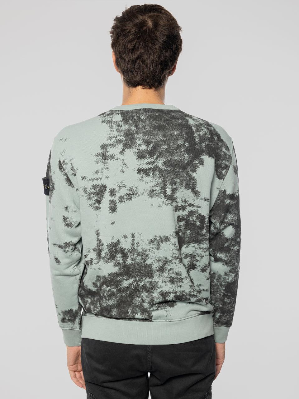 STONE ISLAND Felpa Girocollo Stampa Earth Mapping Verde/Grigio In Saldo