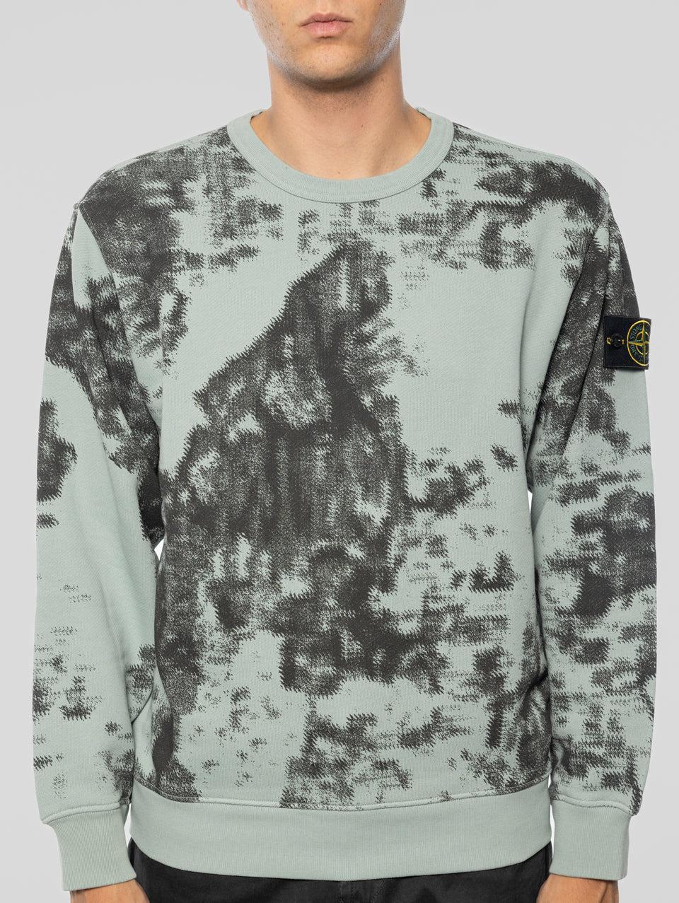 STONE ISLAND Felpa Girocollo Stampa Earth Mapping Verde/Grigio In Saldo