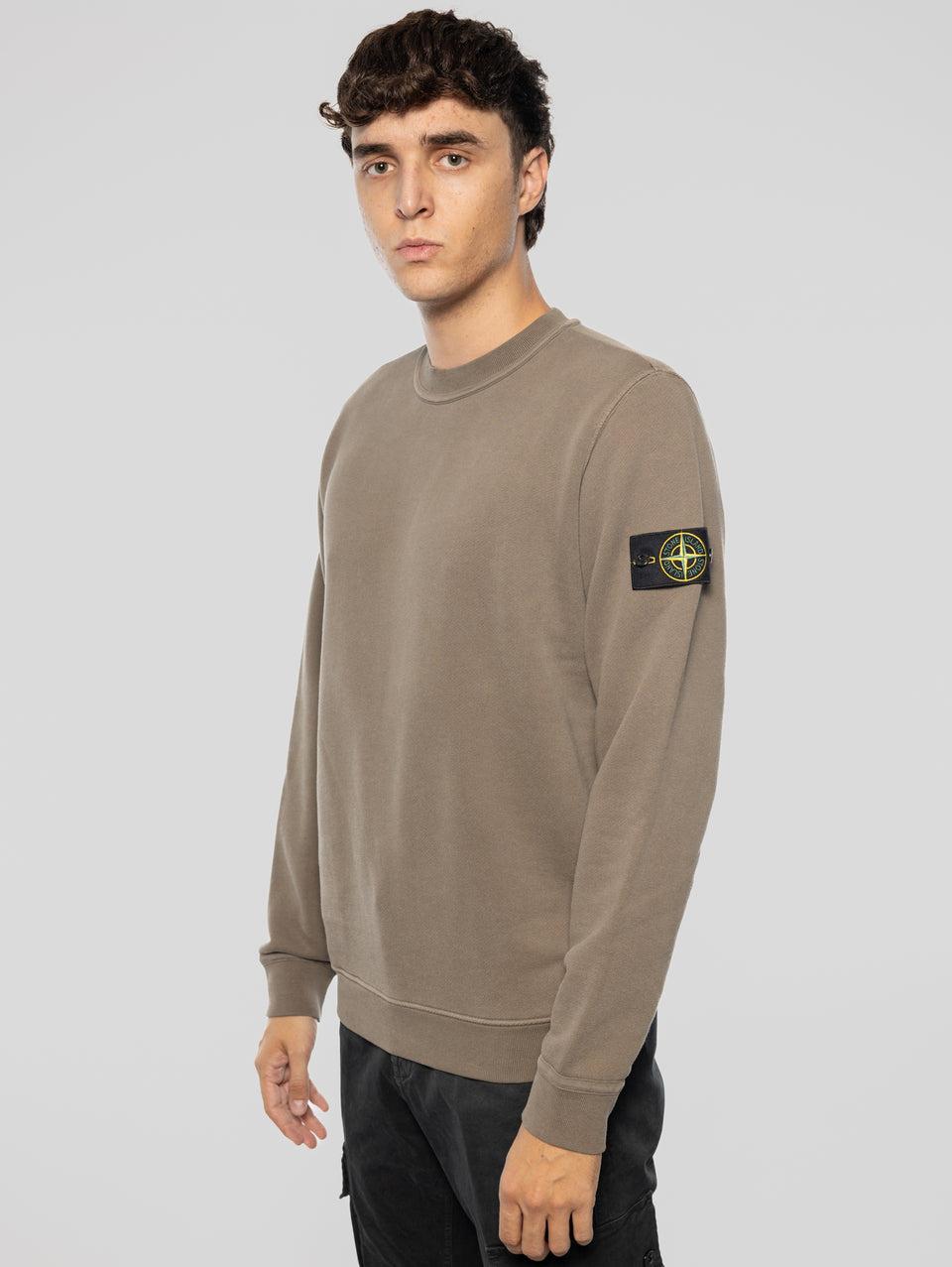 STONE ISLAND Felpa Girocollo in Cotone Diagonale Noce Nuova