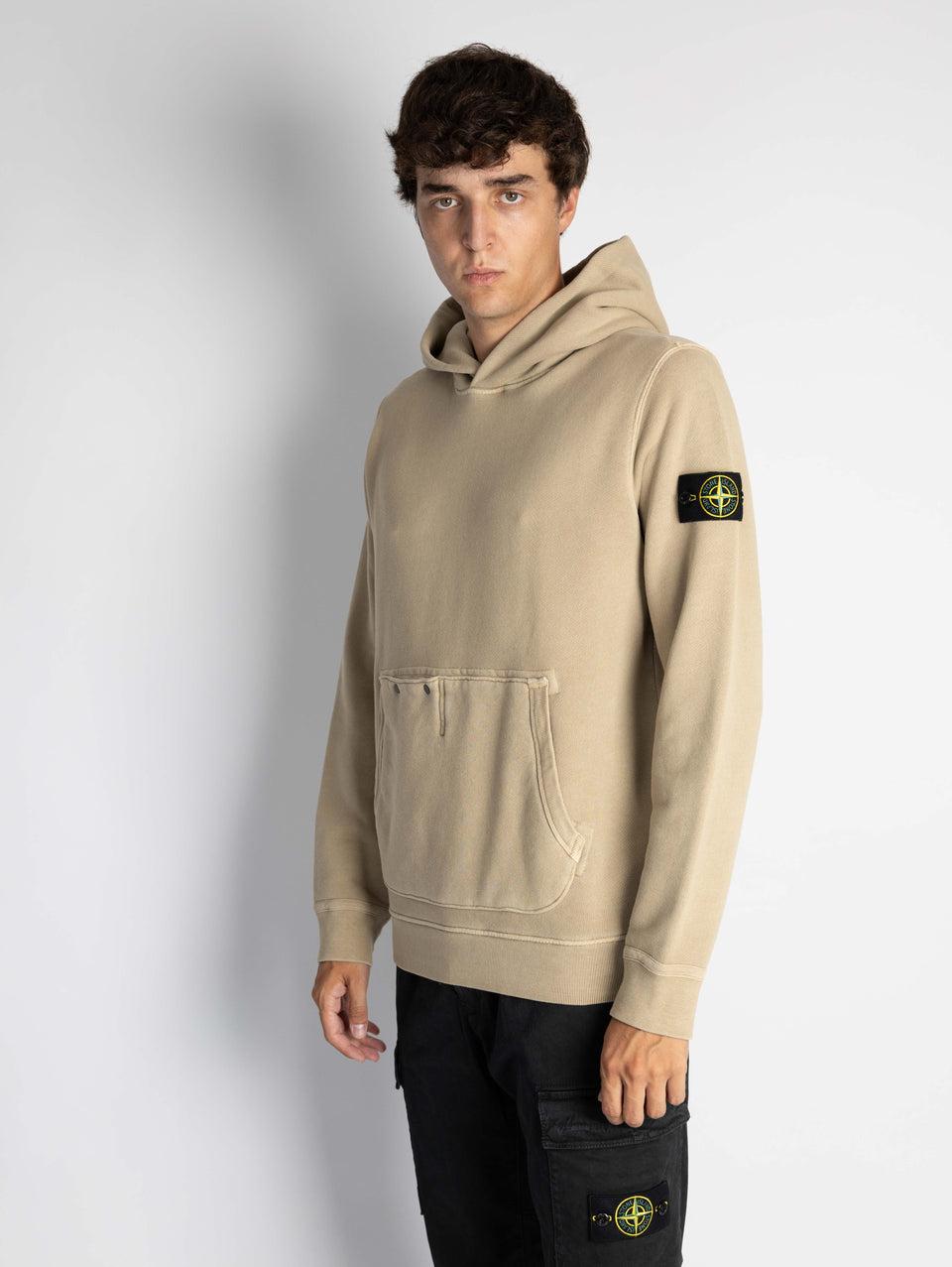STONE ISLAND Felpa con Cappuccio e Tasca Marsupio Biscotto Italia