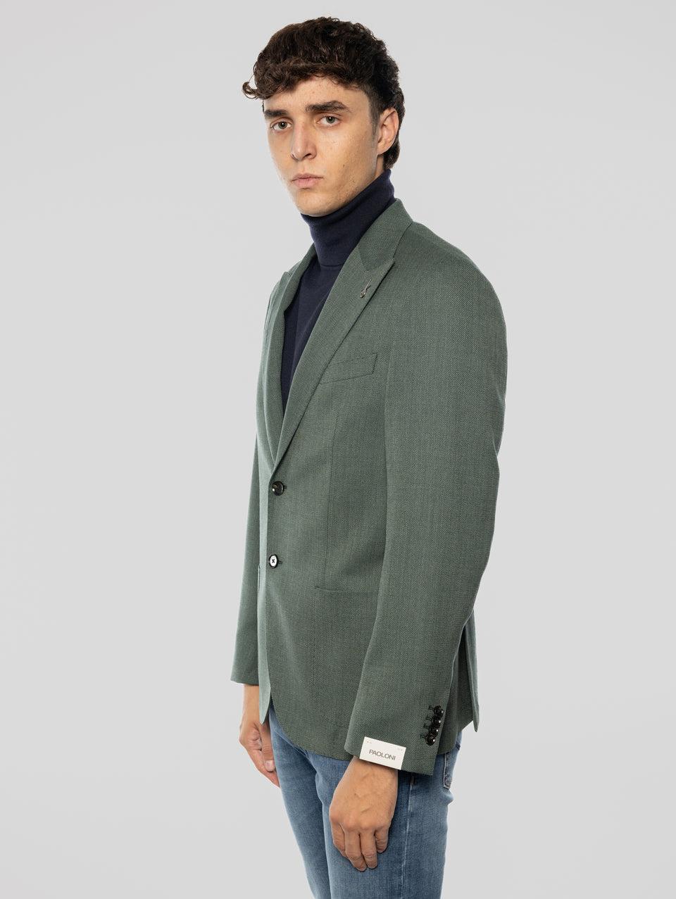 PAOLONI Giacca Sfoderata in Lana Oxford Verde In Linea