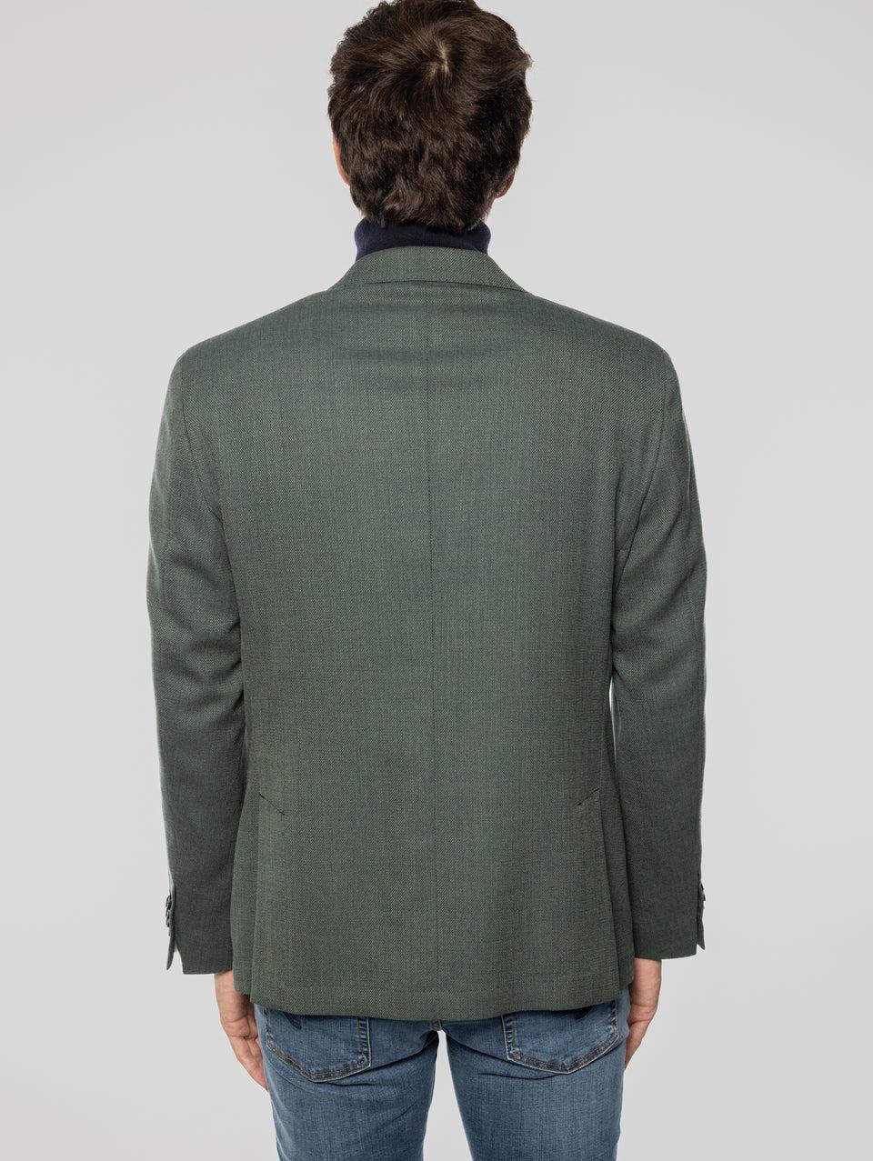 PAOLONI Giacca Sfoderata in Lana Oxford Verde In Linea