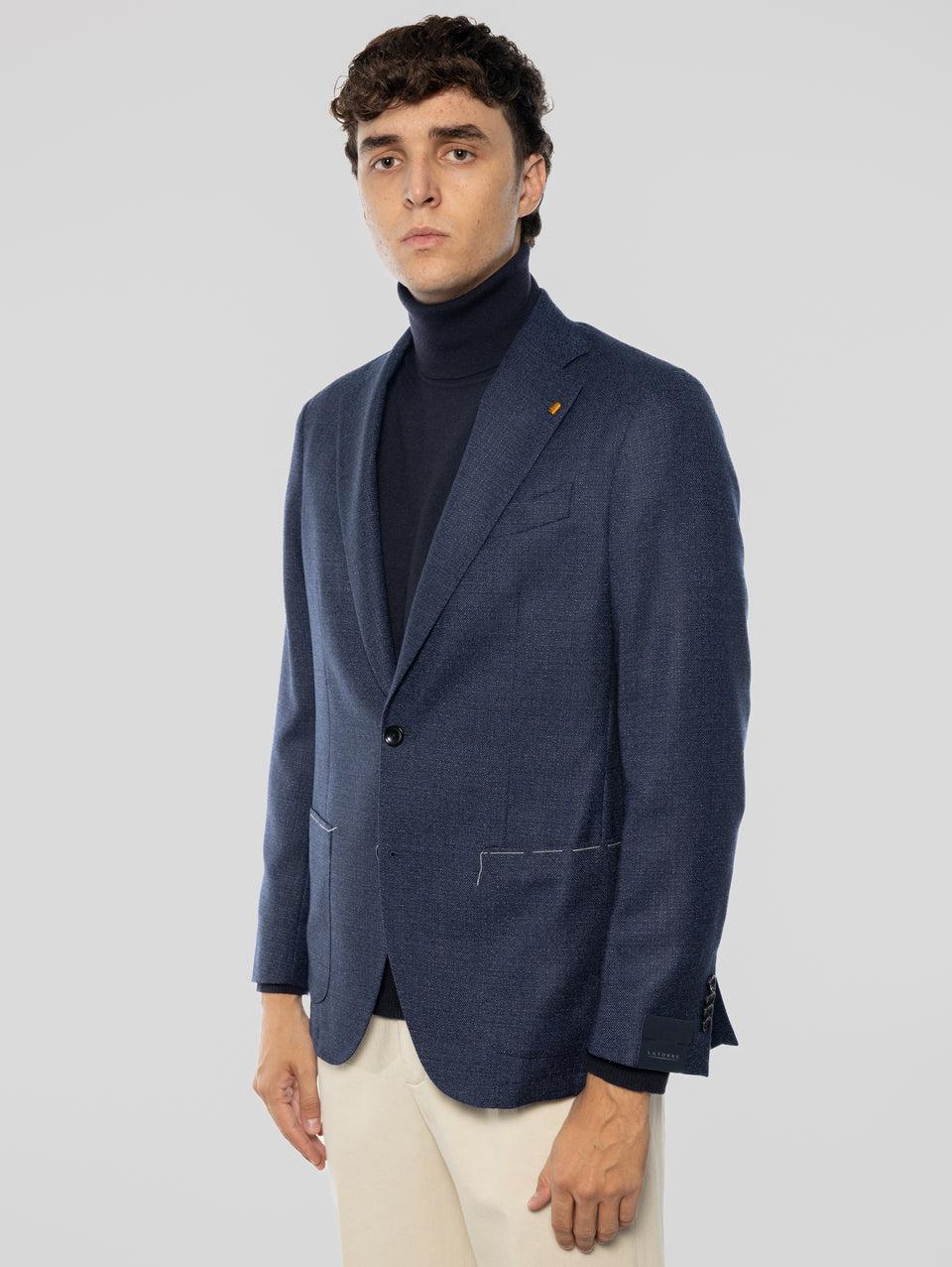 SARTORIA LATORRE Giacca Sfoderata in Pura Lana Blu Melange Qualità