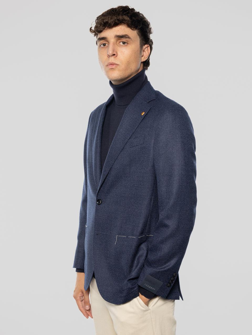 SARTORIA LATORRE Giacca Sfoderata in Pura Lana Blu Melange Qualità