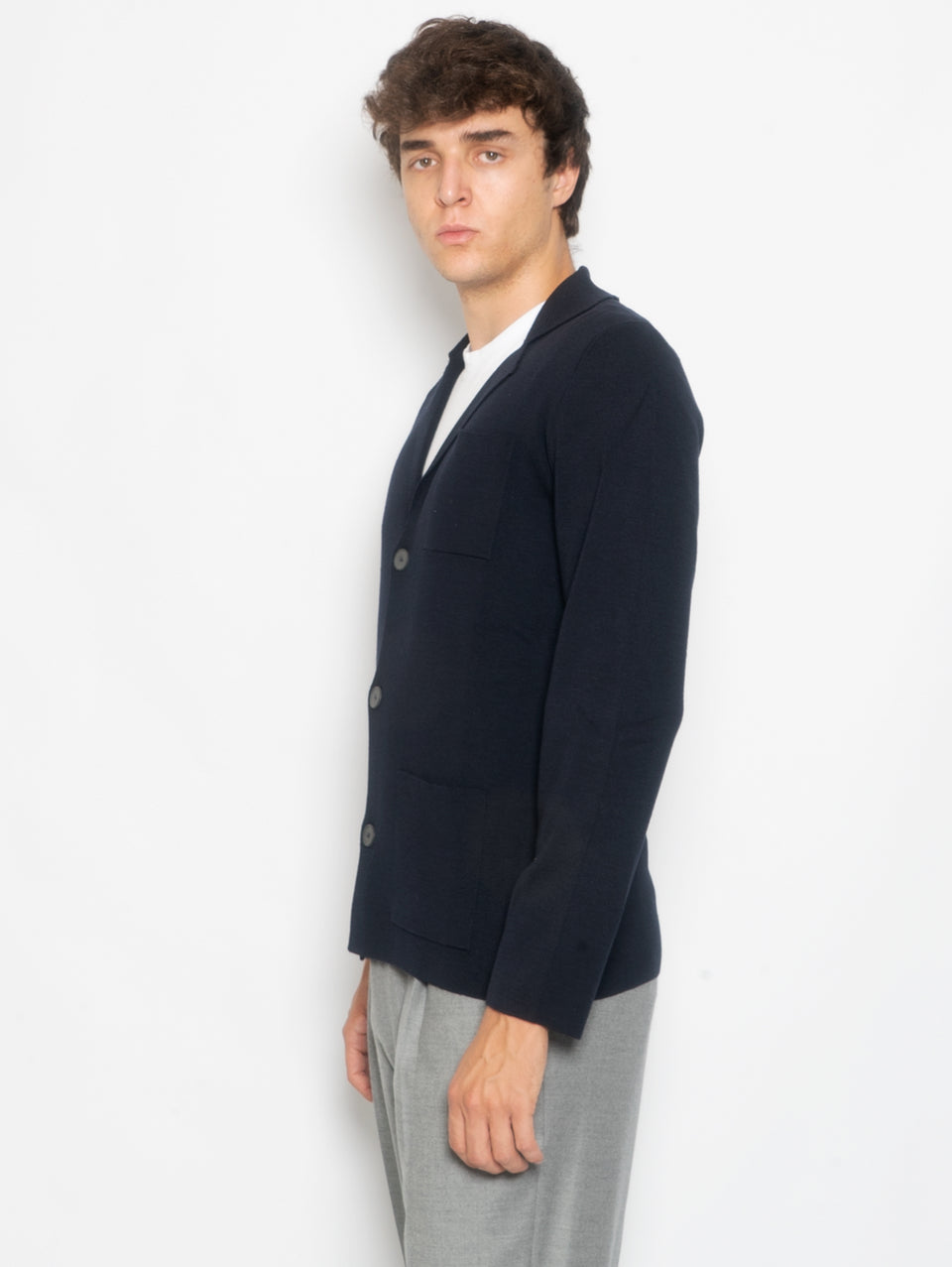 ALPHA STUDIO Giacca in Maglia di Lana Extrafine Blu Notte Negozi Online