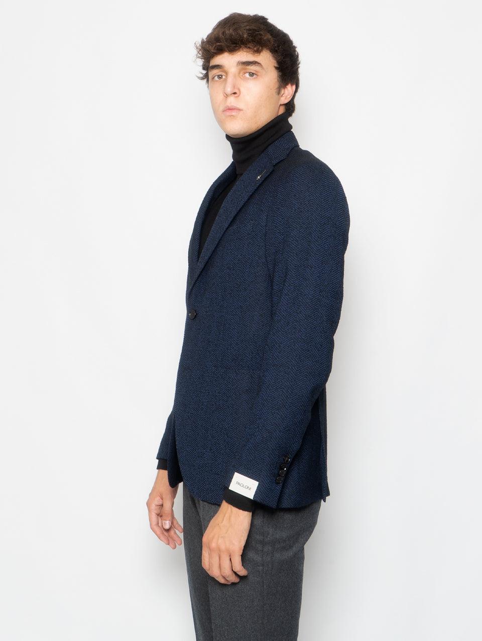 PAOLONI Giacca in Lana Resca Blu Promozione Limitata