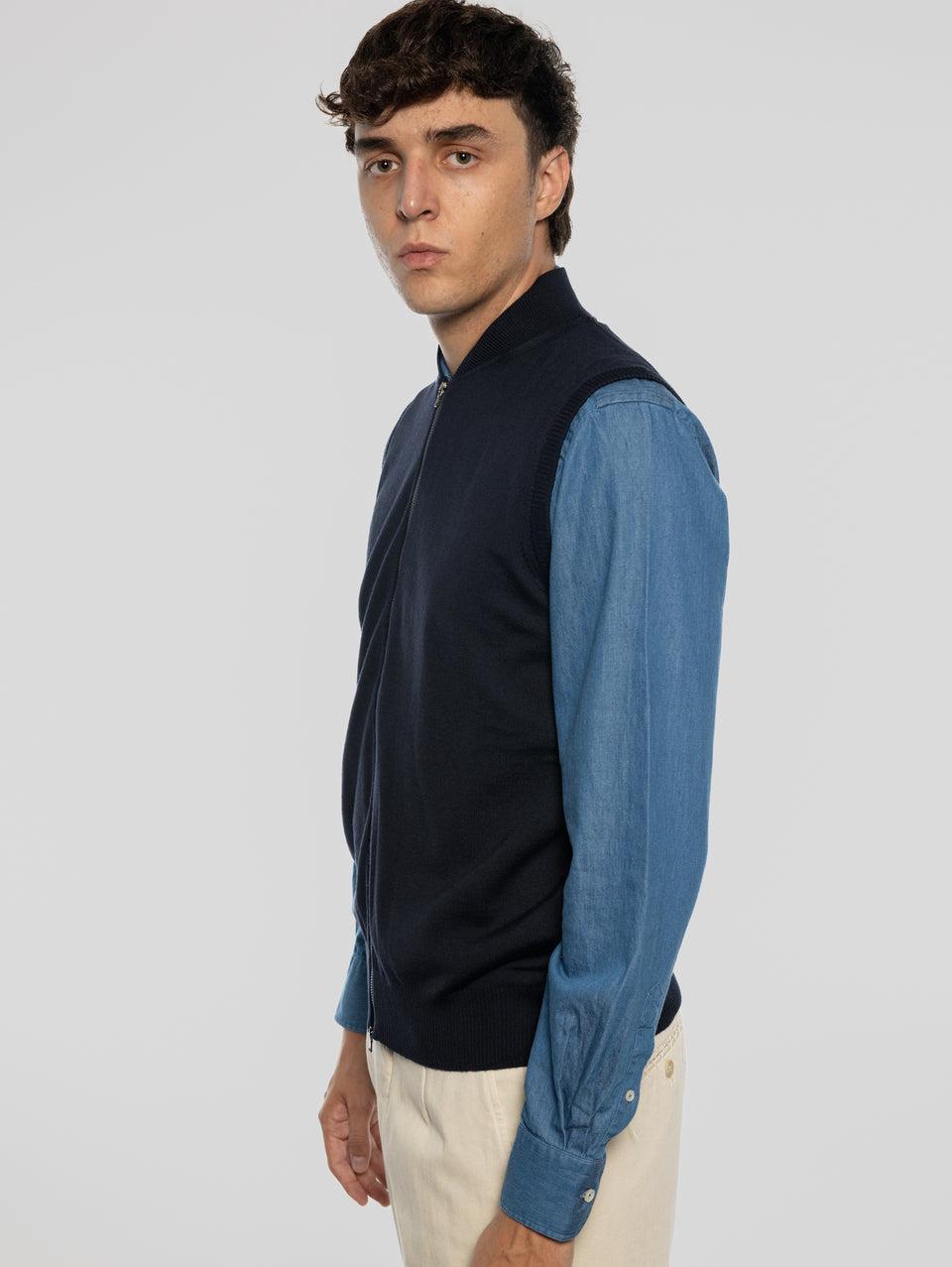 ALPHA STUDIO Gilet in Lana taglio Bomber Blu Novità