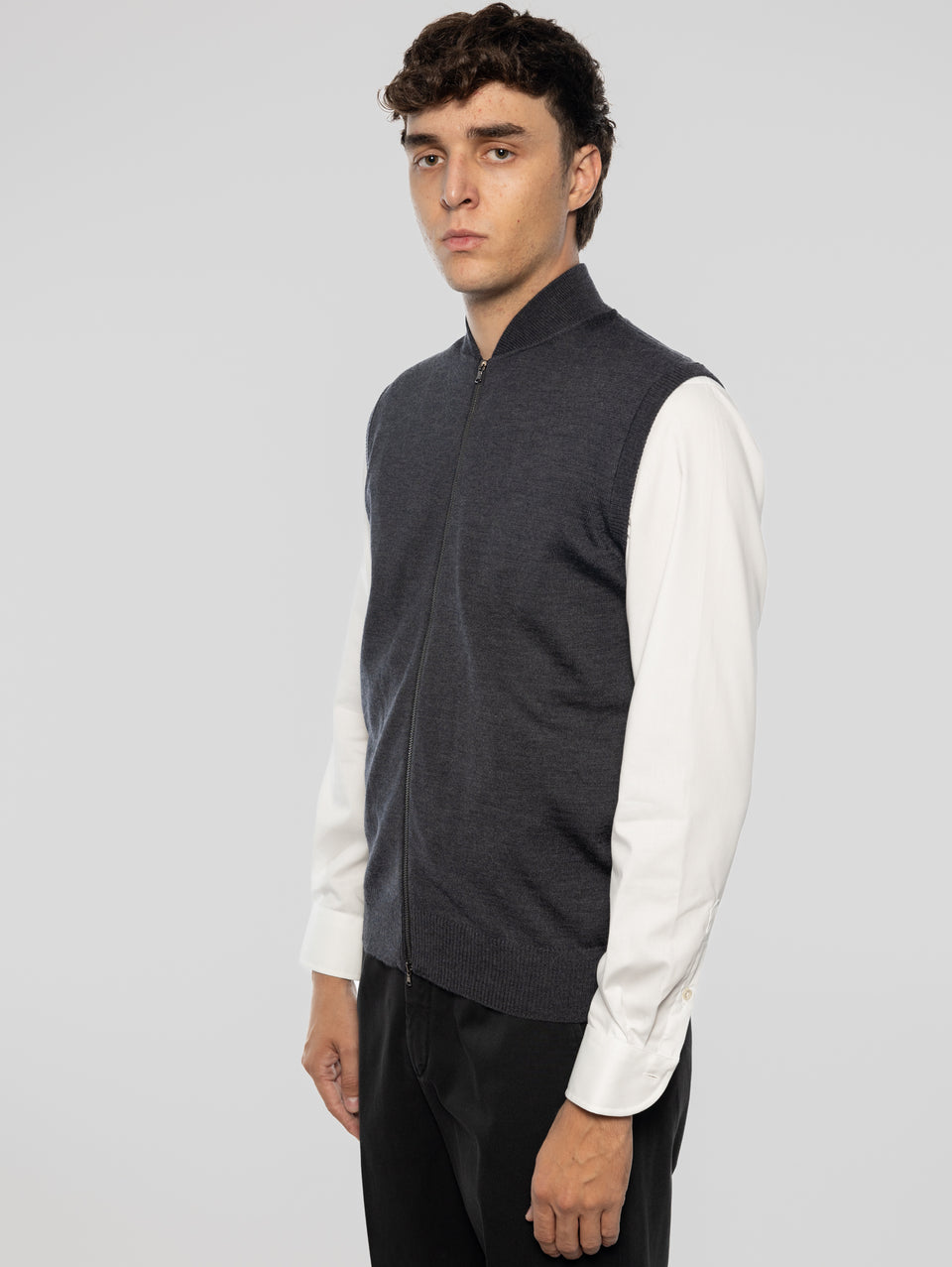 ALPHA STUDIO Gilet in Lana taglio Bomber Antracite Presa