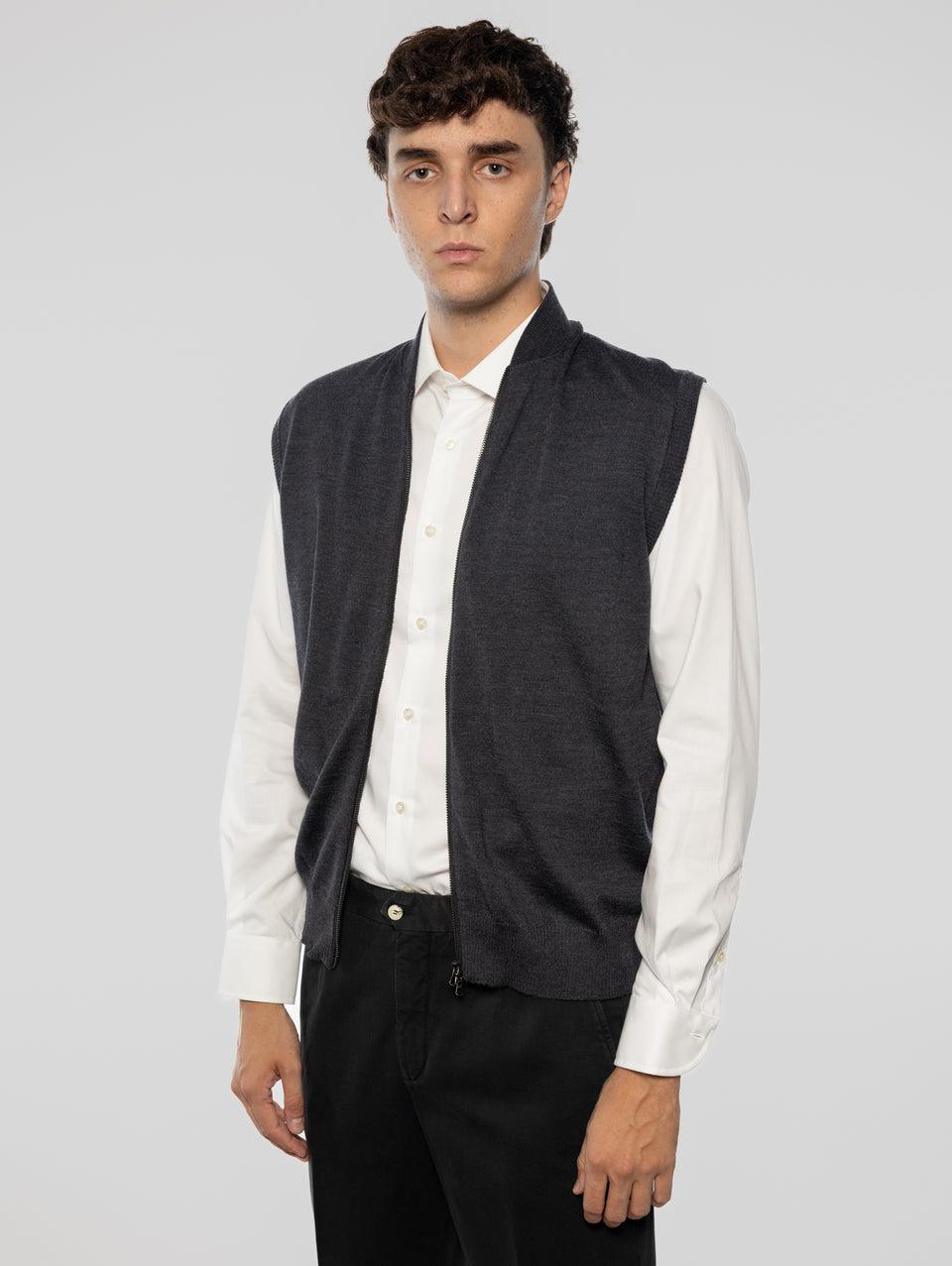 ALPHA STUDIO Gilet in Lana taglio Bomber Antracite Presa
