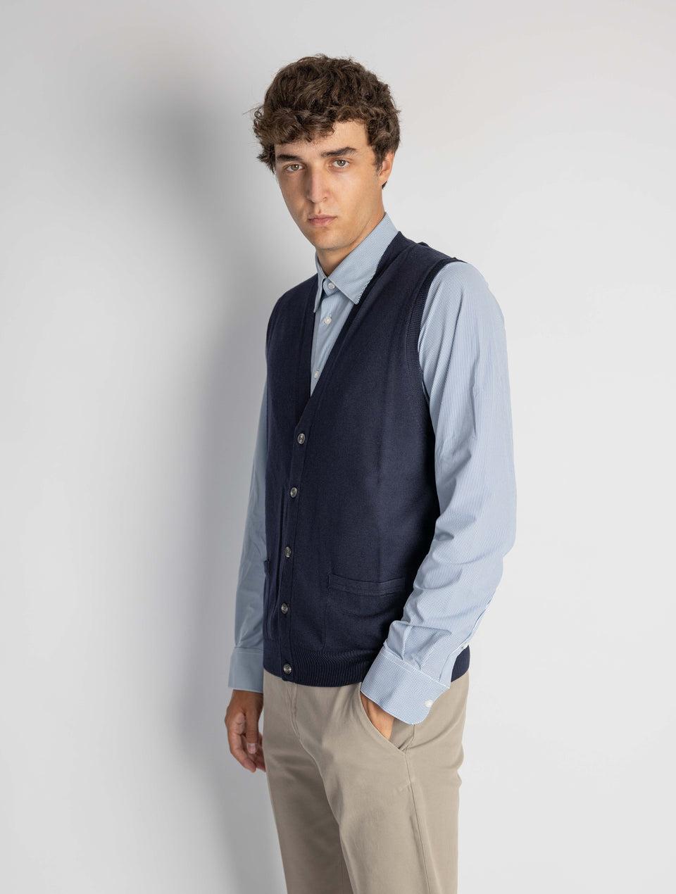 ALPHA STUDIO Gilet con Scollo a V Blu Sconto