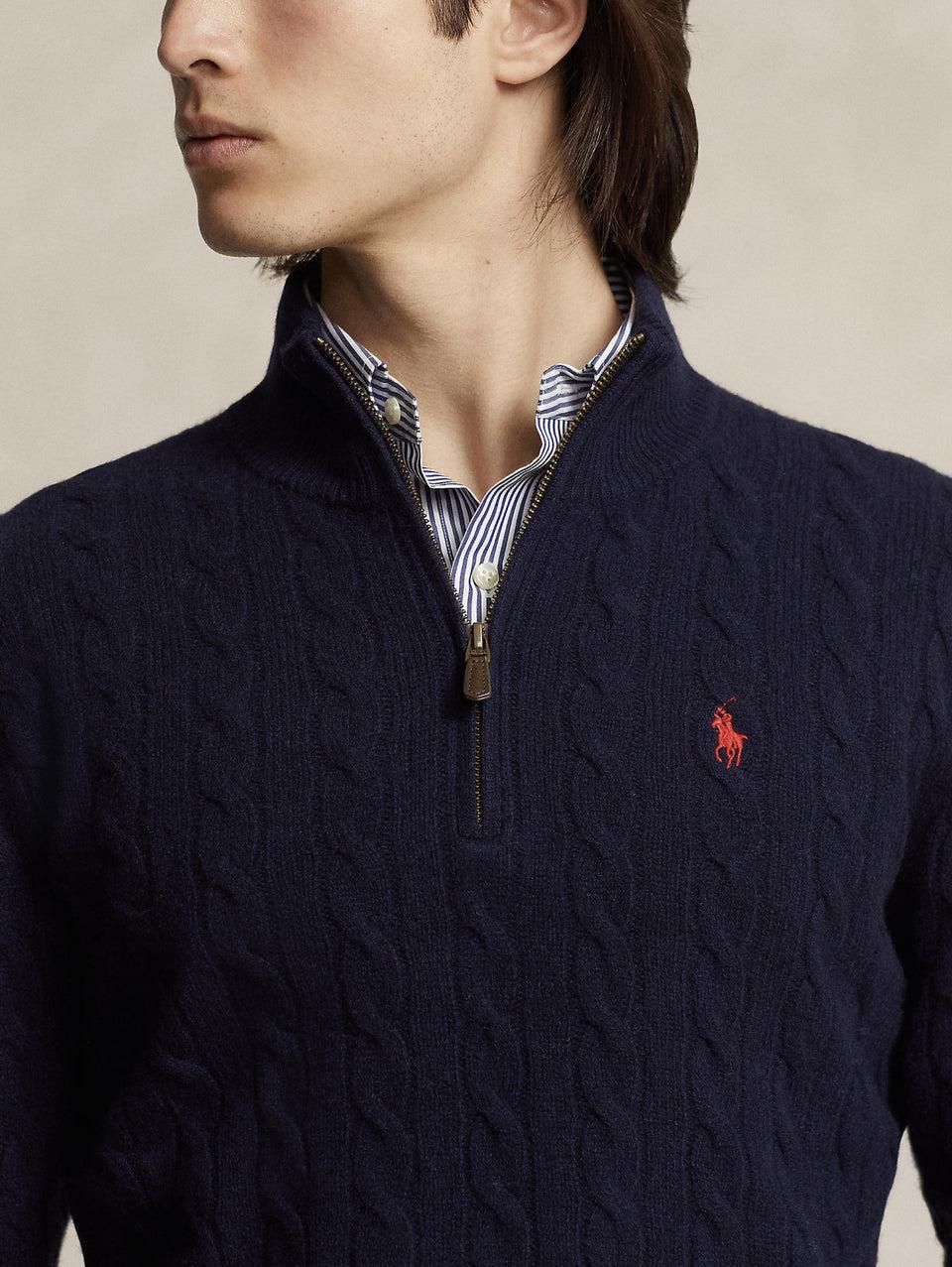 RALPH LAUREN Maglia Mezza Zip a Trecce Blu Negozi Online