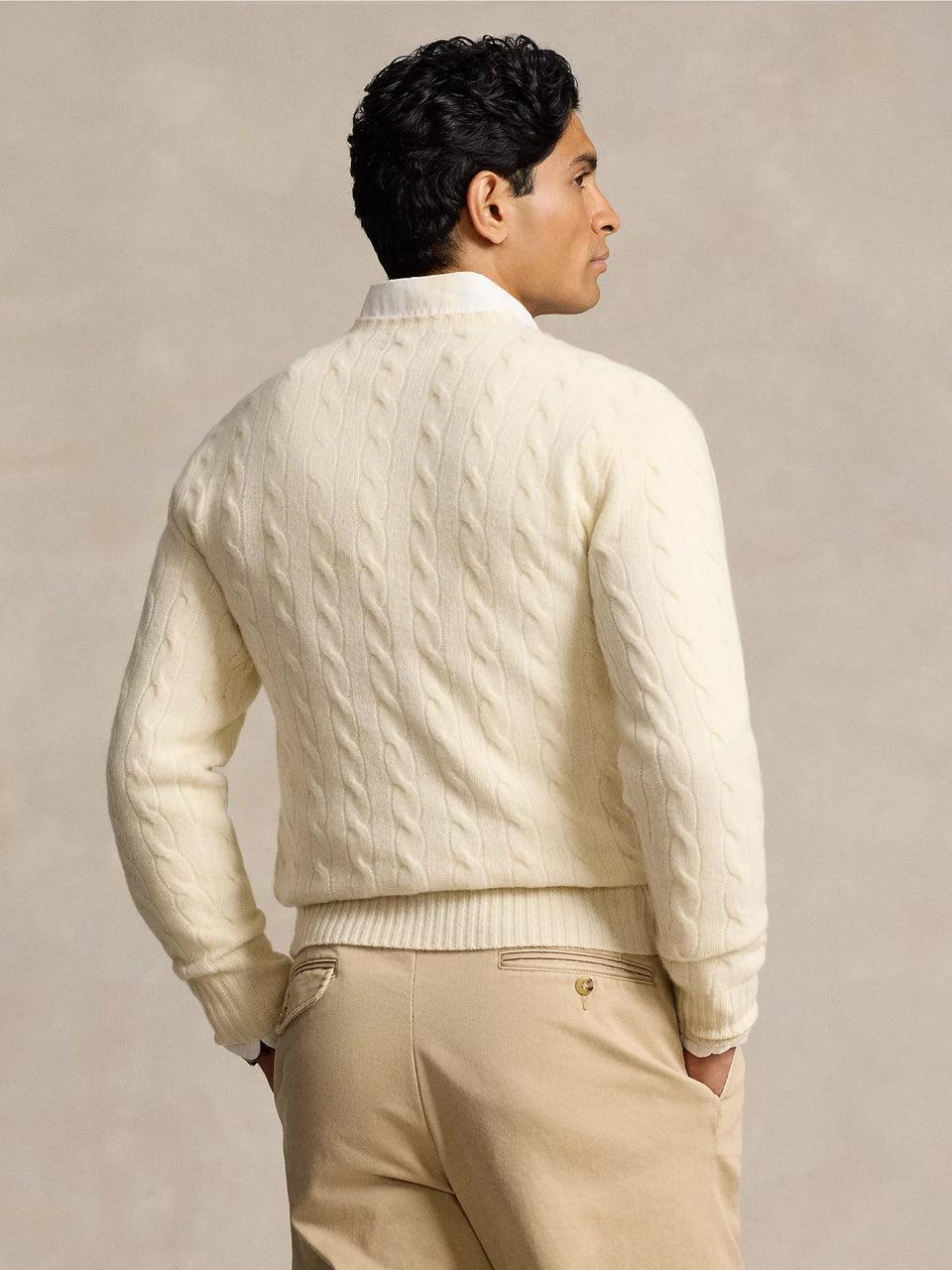 RALPH LAUREN Maglia in Lana e Cashmere a Trecce Crema Promozione Limitata