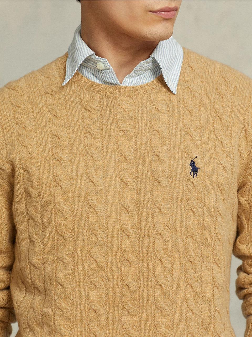 RALPH LAUREN Maglia in Lana e Cashmere a Trecce Cammello Sottocosto