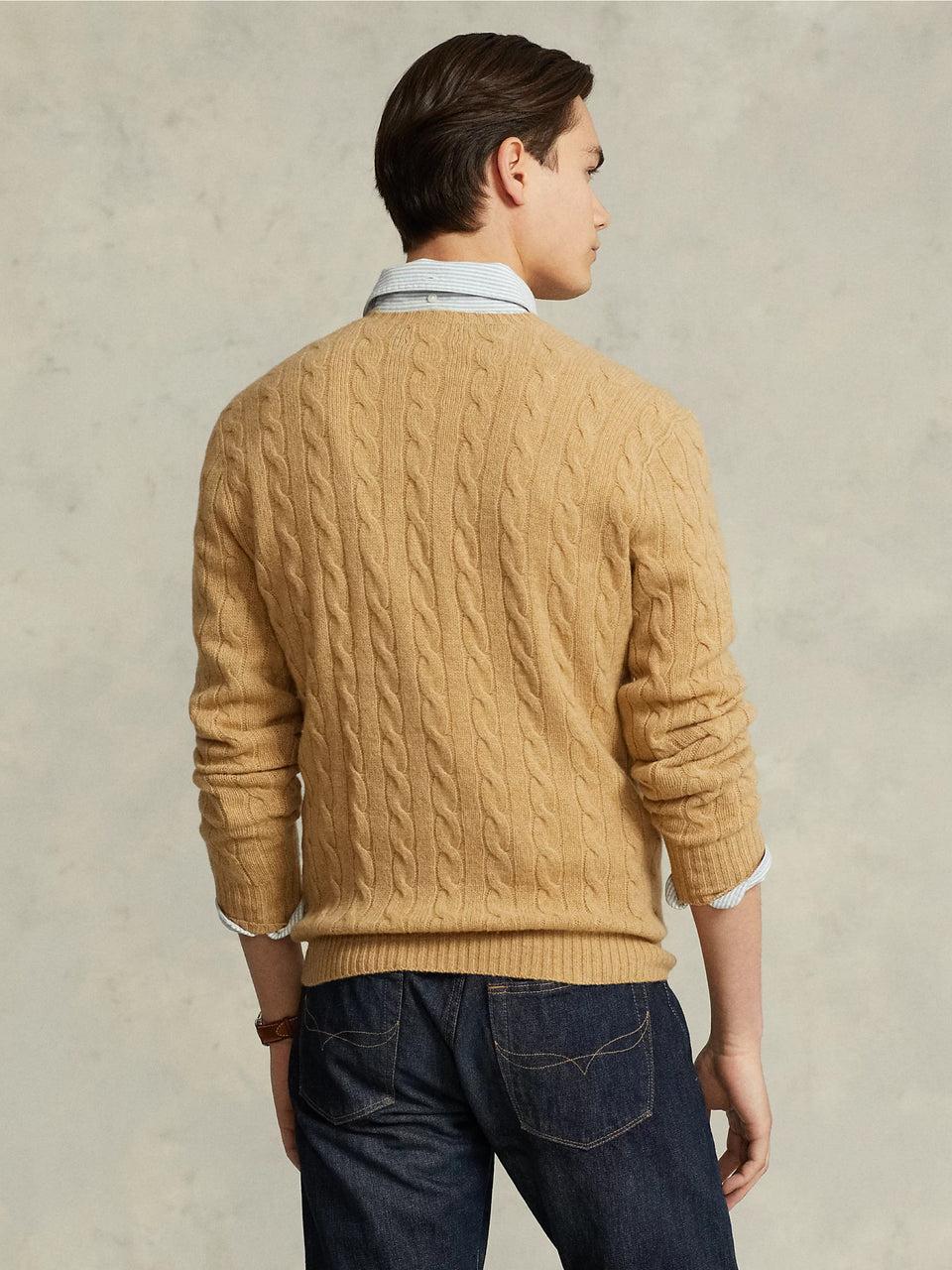 RALPH LAUREN Maglia in Lana e Cashmere a Trecce Cammello Sottocosto
