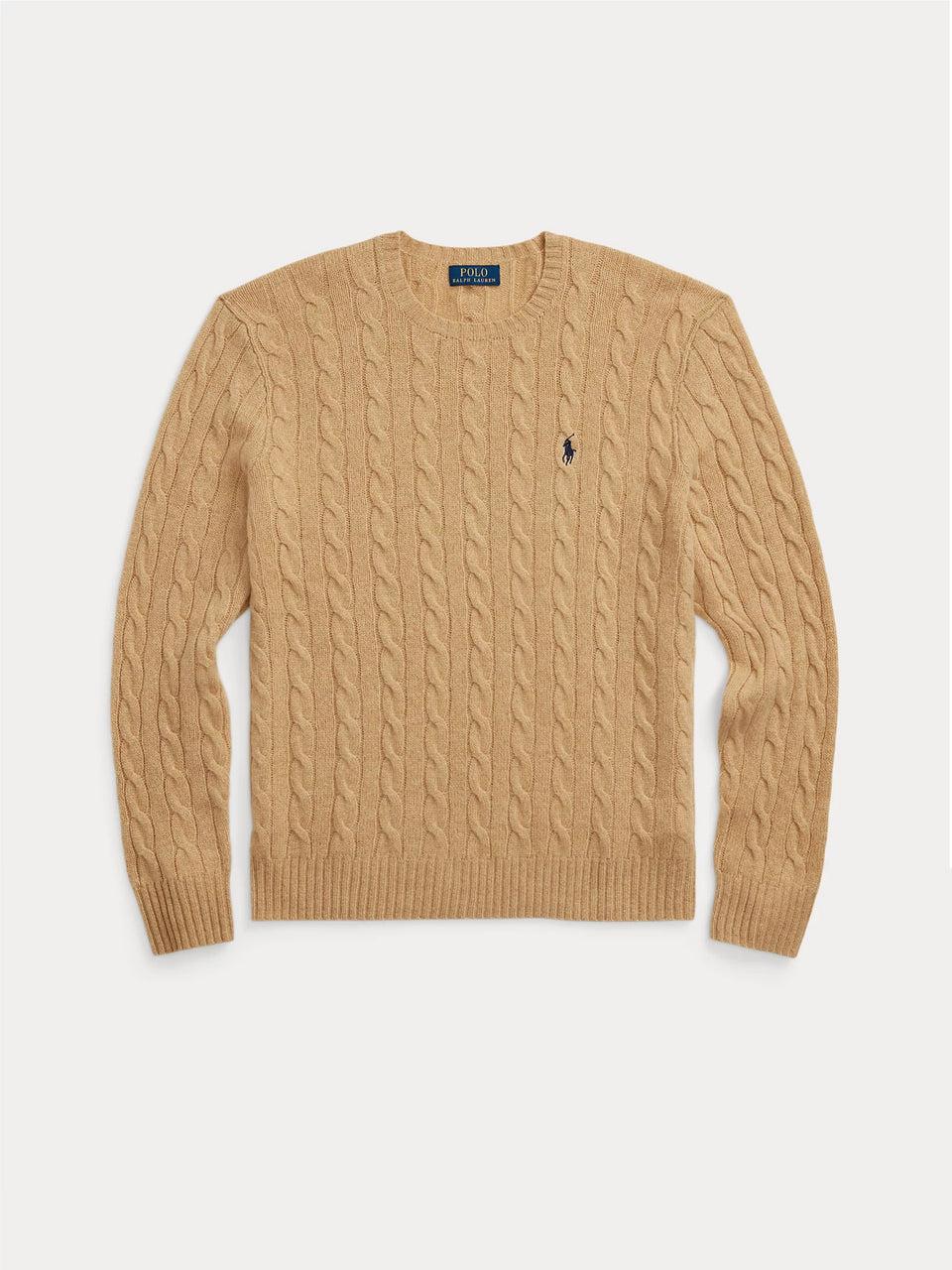 RALPH LAUREN Maglia in Lana e Cashmere a Trecce Cammello Sottocosto