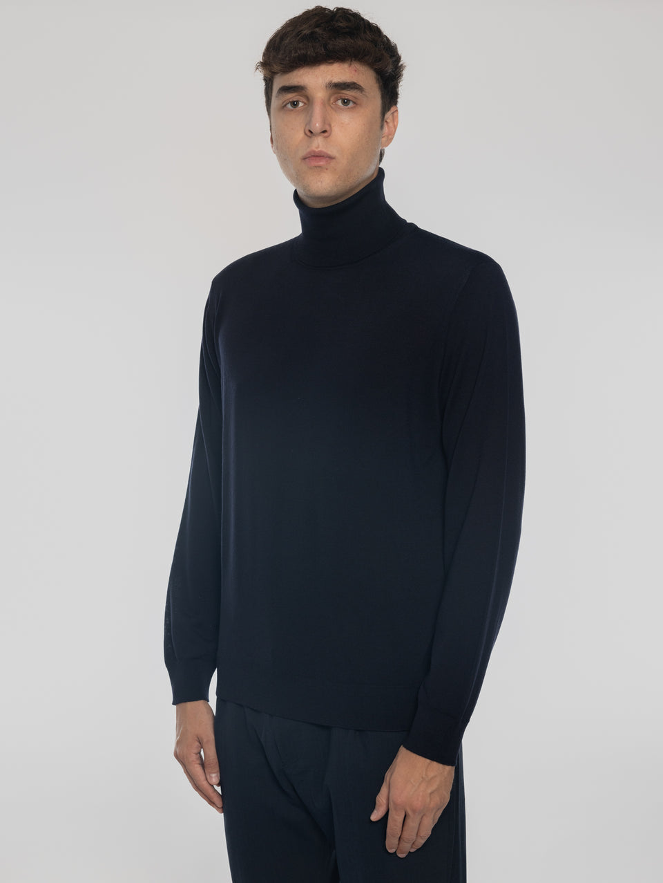 ALPHA STUDIO Maglia Collo Alto in Lana Ultrafine Blu Novità