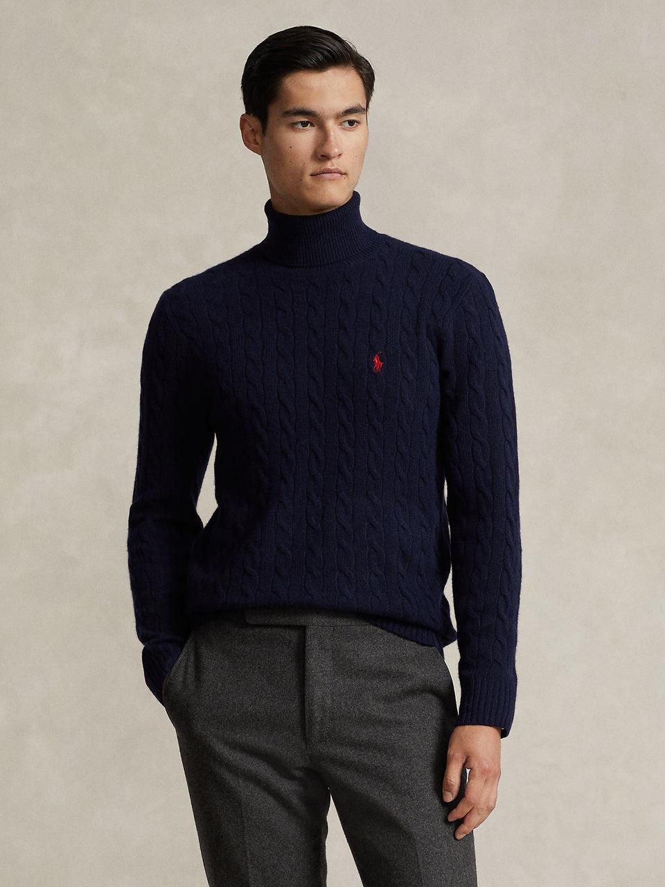 RALPH LAUREN Maglia Collo Alto a Trecce Blu