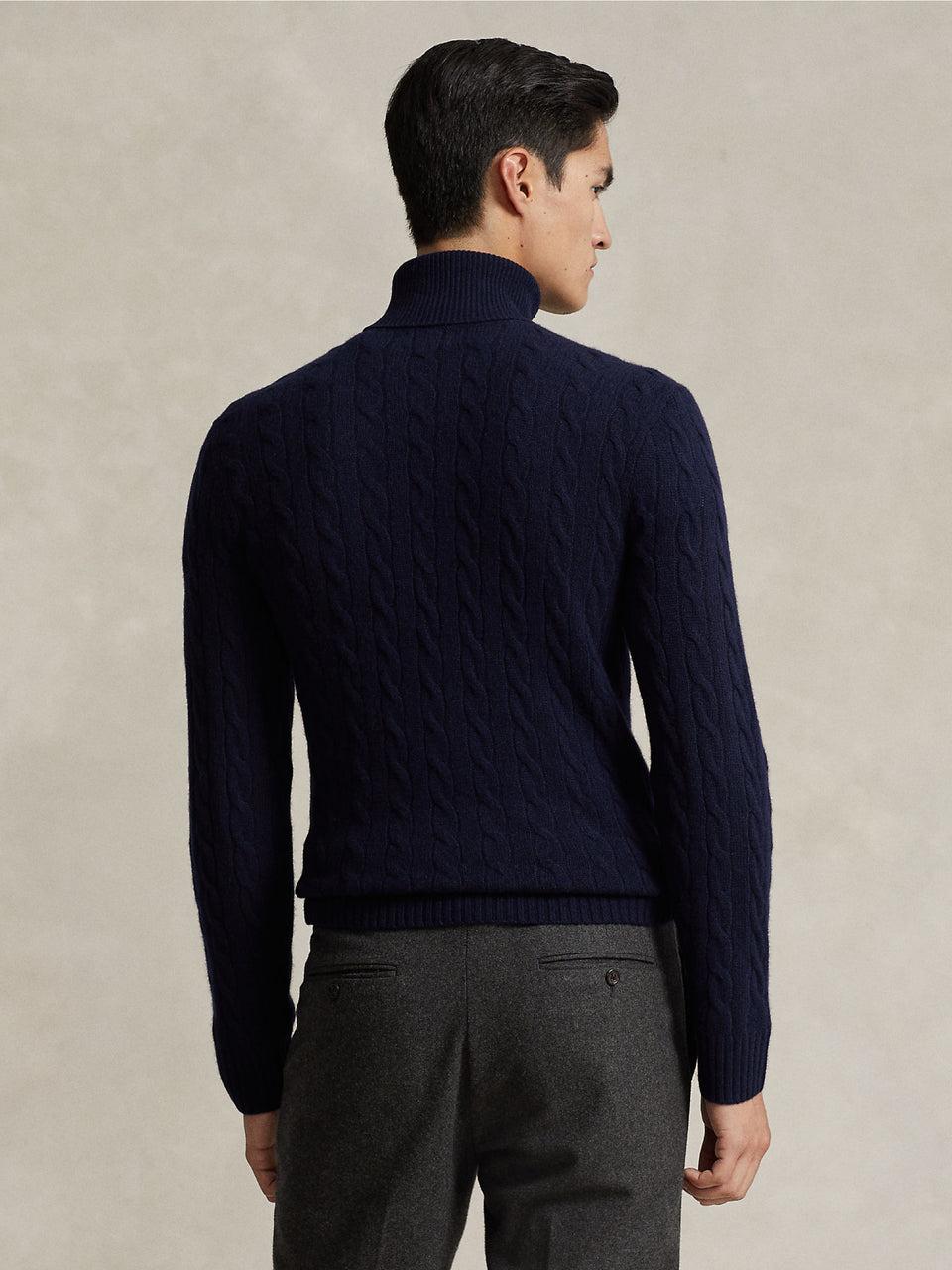 RALPH LAUREN Maglia Collo Alto a Trecce Blu Sconto