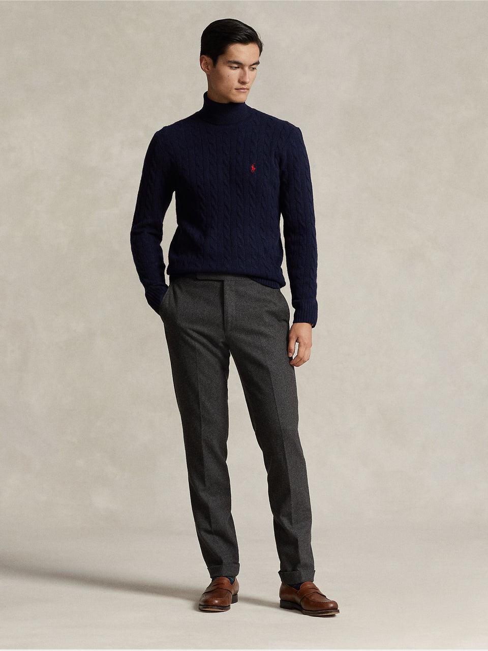 RALPH LAUREN Maglia Collo Alto a Trecce Blu Sconto