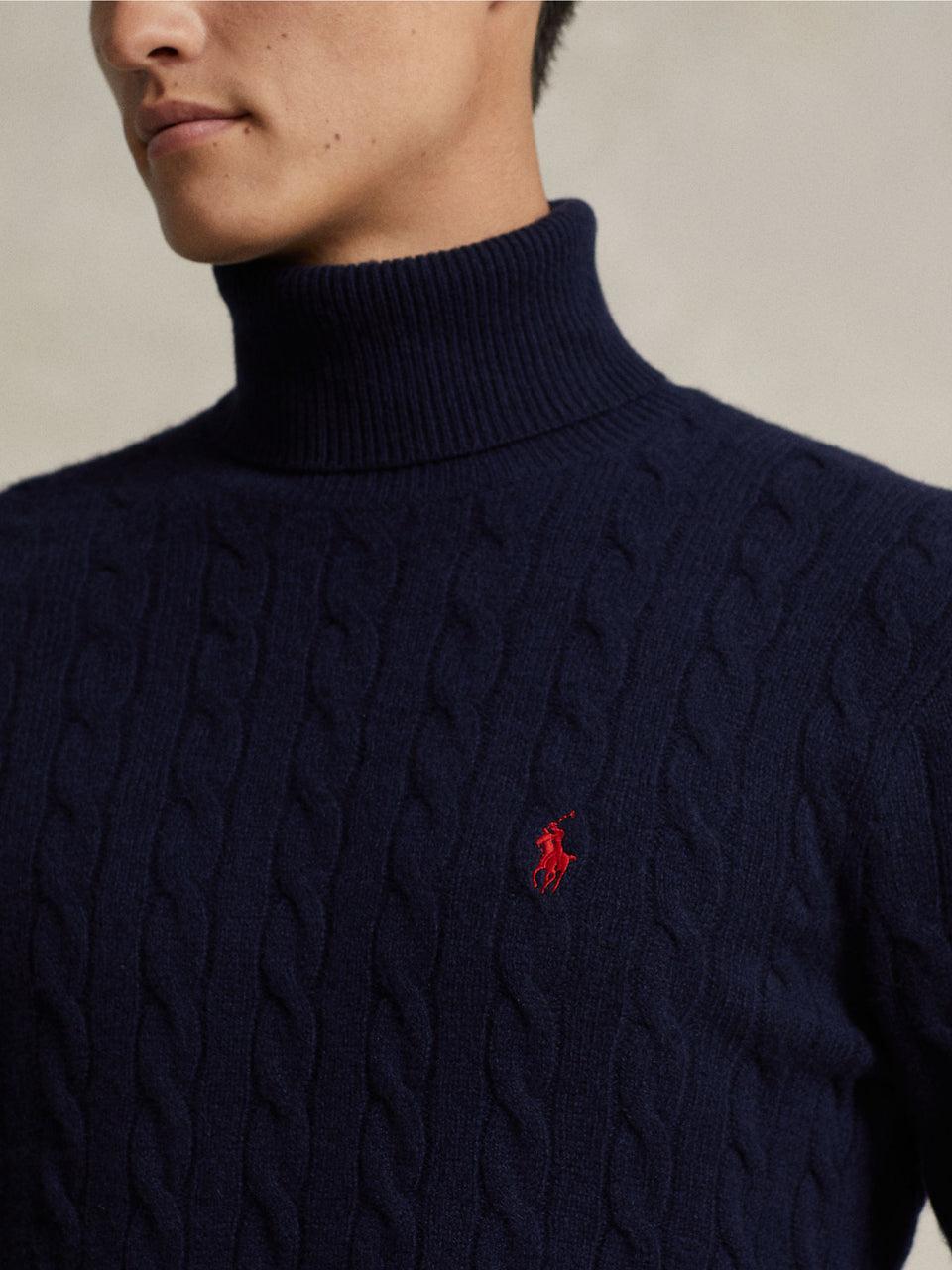RALPH LAUREN Maglia Collo Alto a Trecce Blu Sconto