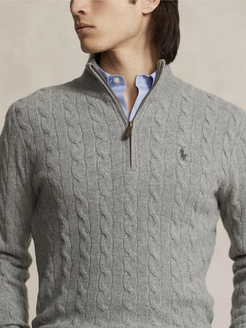 RALPH LAUREN Maglia Mezza Zip a Trecce Grigio Offerta