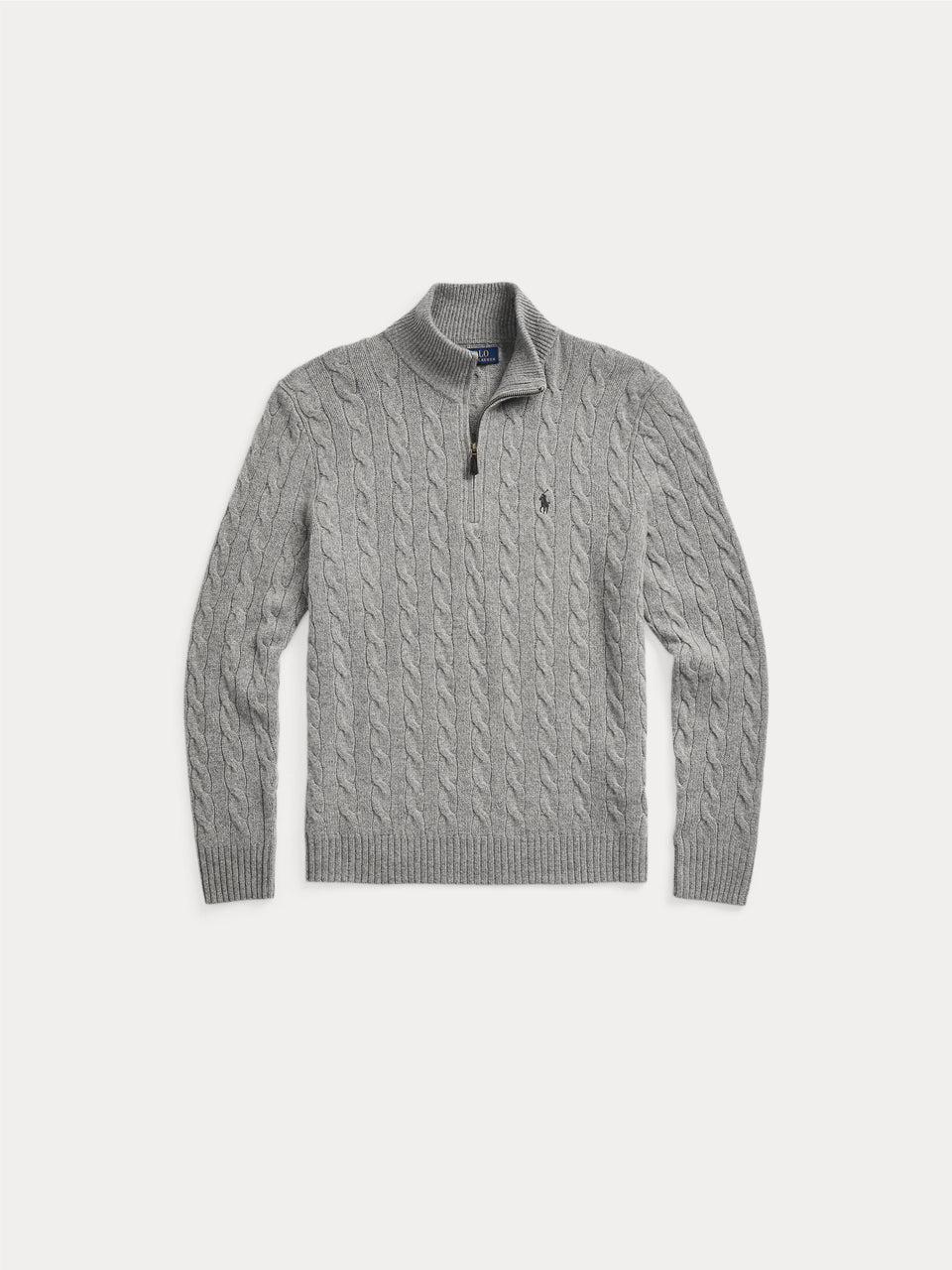 RALPH LAUREN Maglia Mezza Zip a Trecce Grigio Offerta