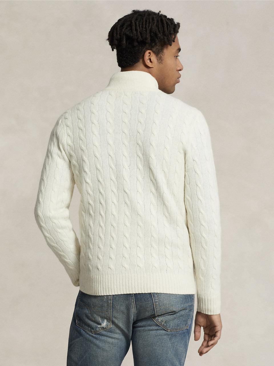RALPH LAUREN Maglia Mezza Zip a Trecce Crema Economico