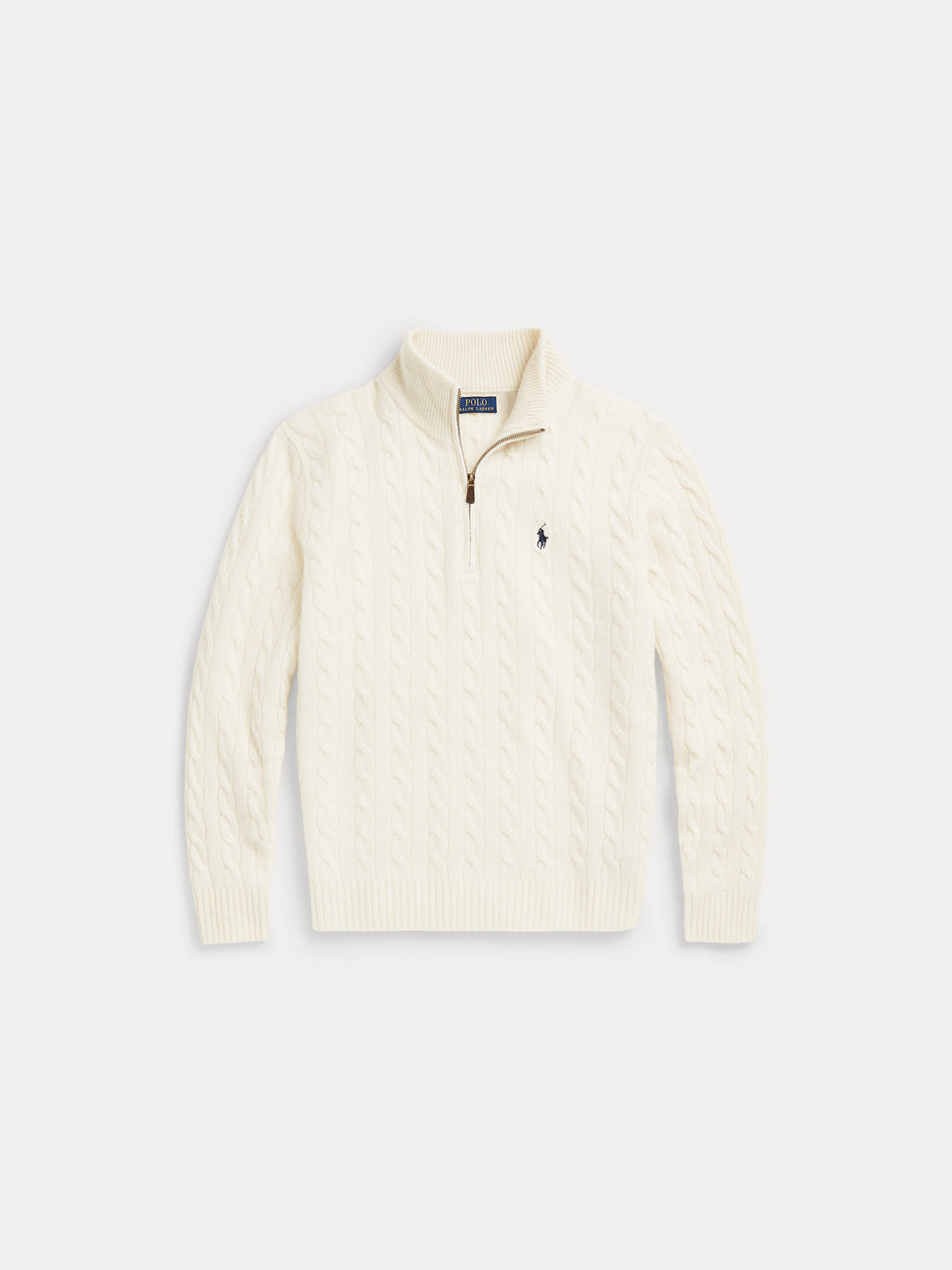 RALPH LAUREN Maglia Mezza Zip a Trecce Crema Economico