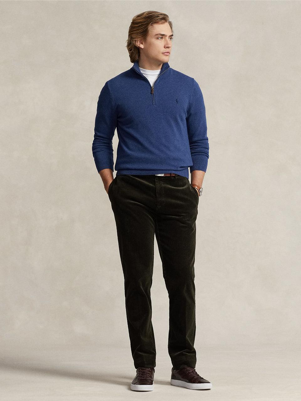 RALPH LAUREN Maglia con Mezza Zip in Lana Blu Online