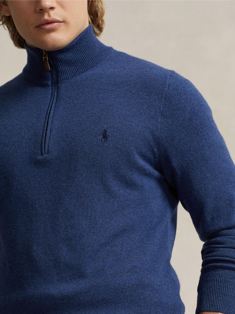 RALPH LAUREN Maglia con Mezza Zip in Lana Blu Online