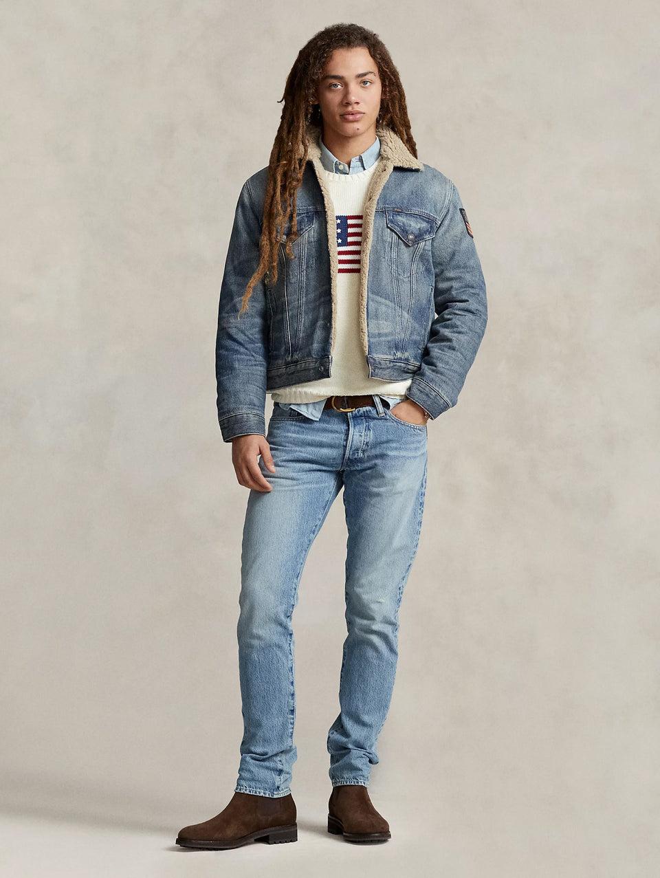 RALPH LAUREN Giacca in Denim con Fodera in Pile Blu Italia