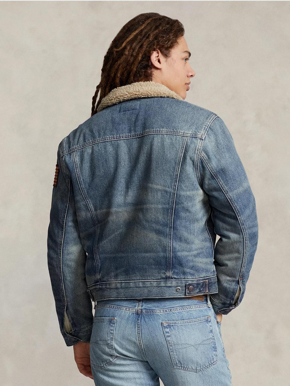 RALPH LAUREN Giacca in Denim con Fodera in Pile Blu Italia