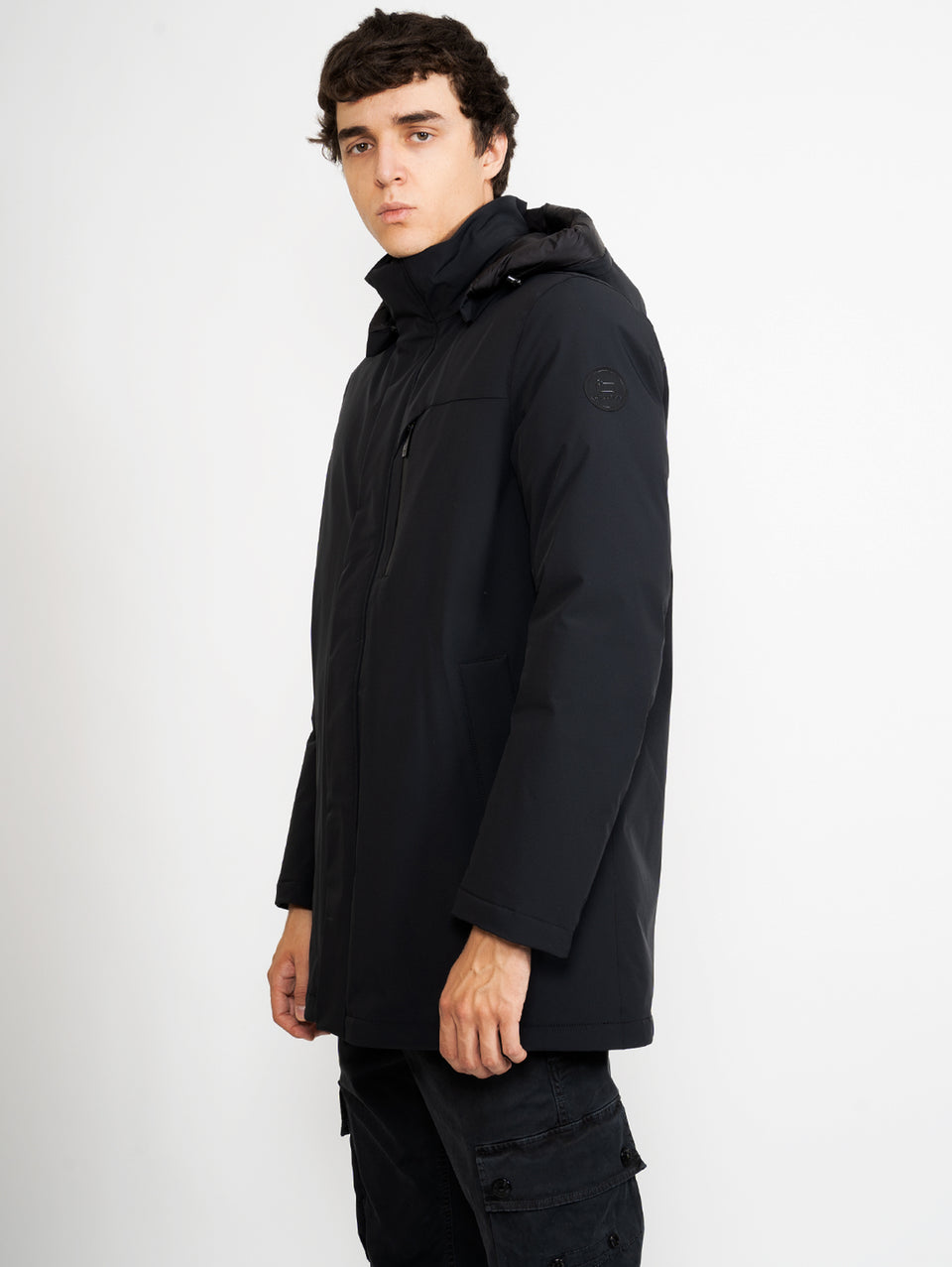 WOOLRICH Parka Mountain in Tessuto Stretch Nero Negozi Online